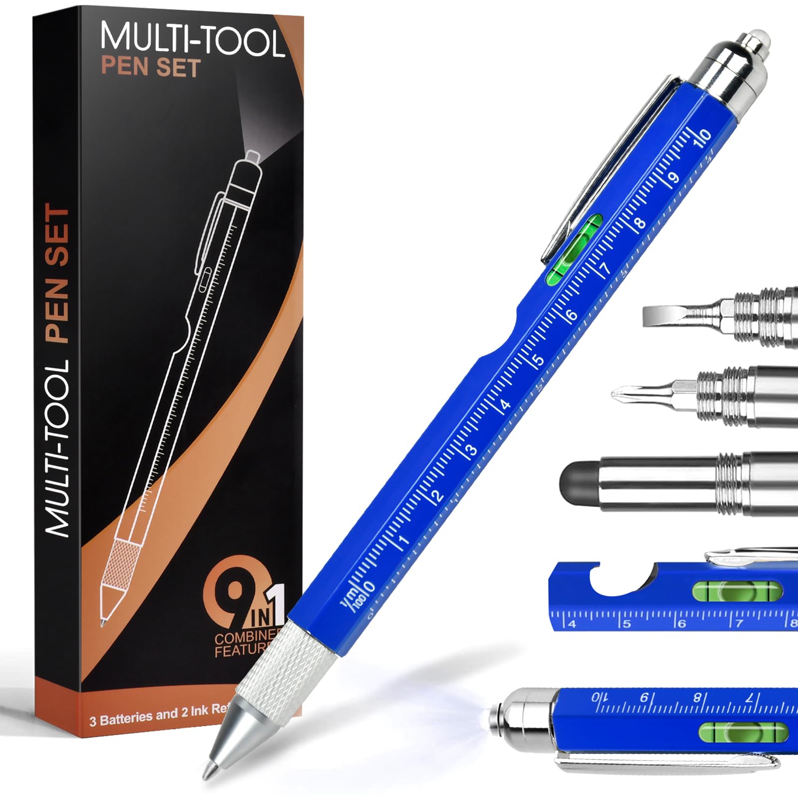 Gifts for Men, Stocking Stuffers for Adults Men, Fathers Day Dad Gifts from Daughter Son Wife, 9 in 1 Multitool Pen, Tools Gadgets for Men, Birthday Christmas White Elephant Gifts for Grandpa Husband