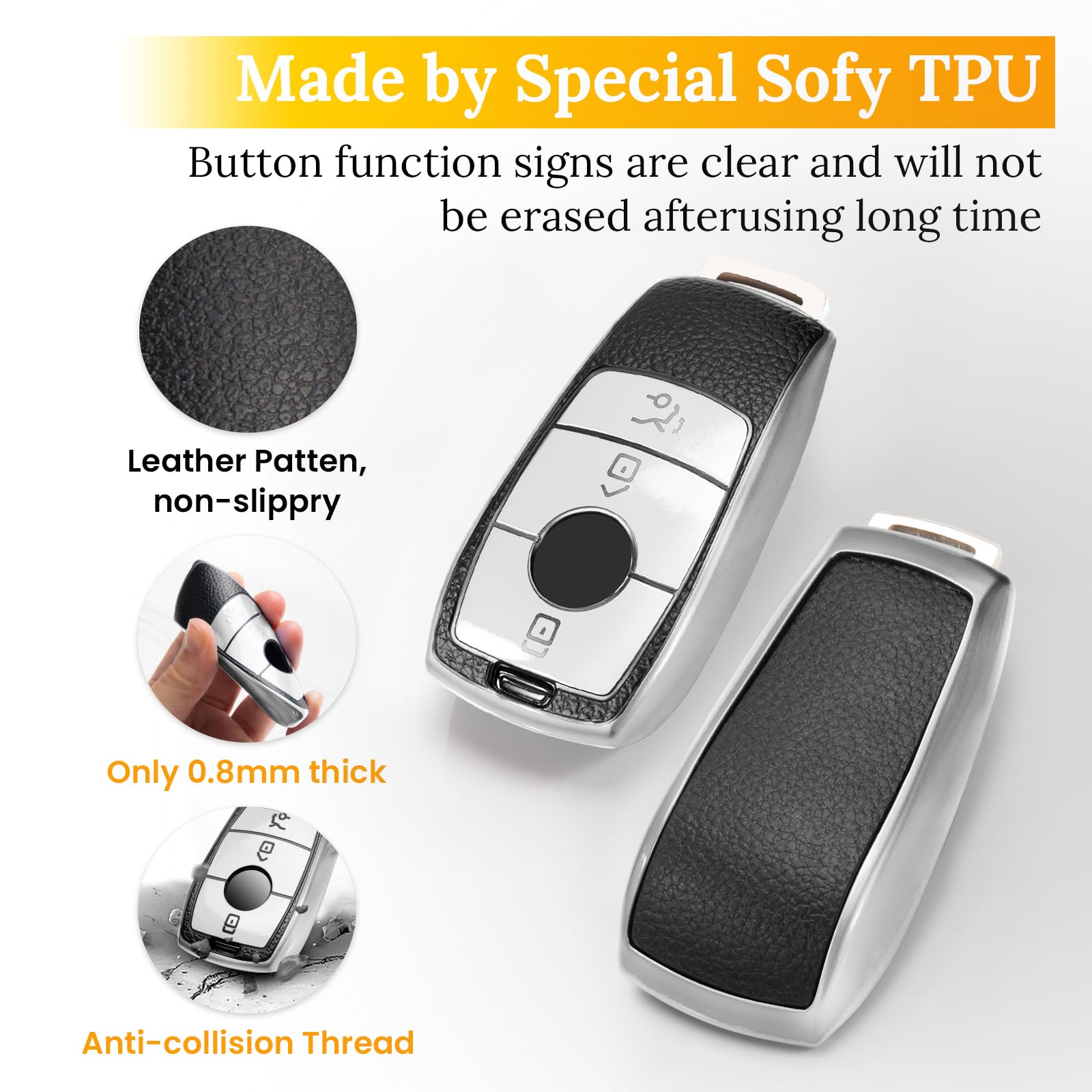 Cadillac Key Fob Cover with Metal Braided Rope Keychain, Upgraded Soft Key Case for 2015-2019 Escalade CTS SRX XT5 ATS STS CT6 (5 Button) (Gold Edge)