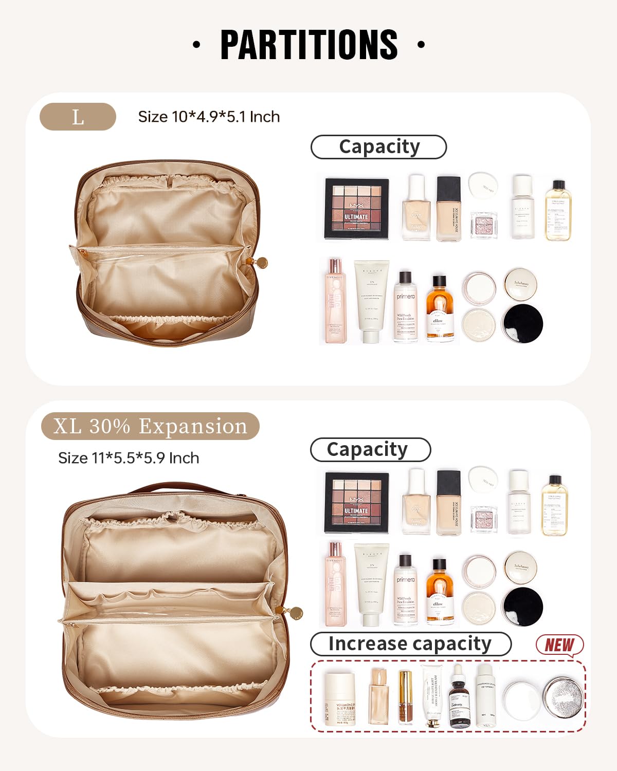 EACHY Travel Makeup Bag,Large Capacity Cosmetic Bags for Women,Waterproof Portable Pouch Open Flat Toiletry Bag Make up Organizer with Divider and Handle