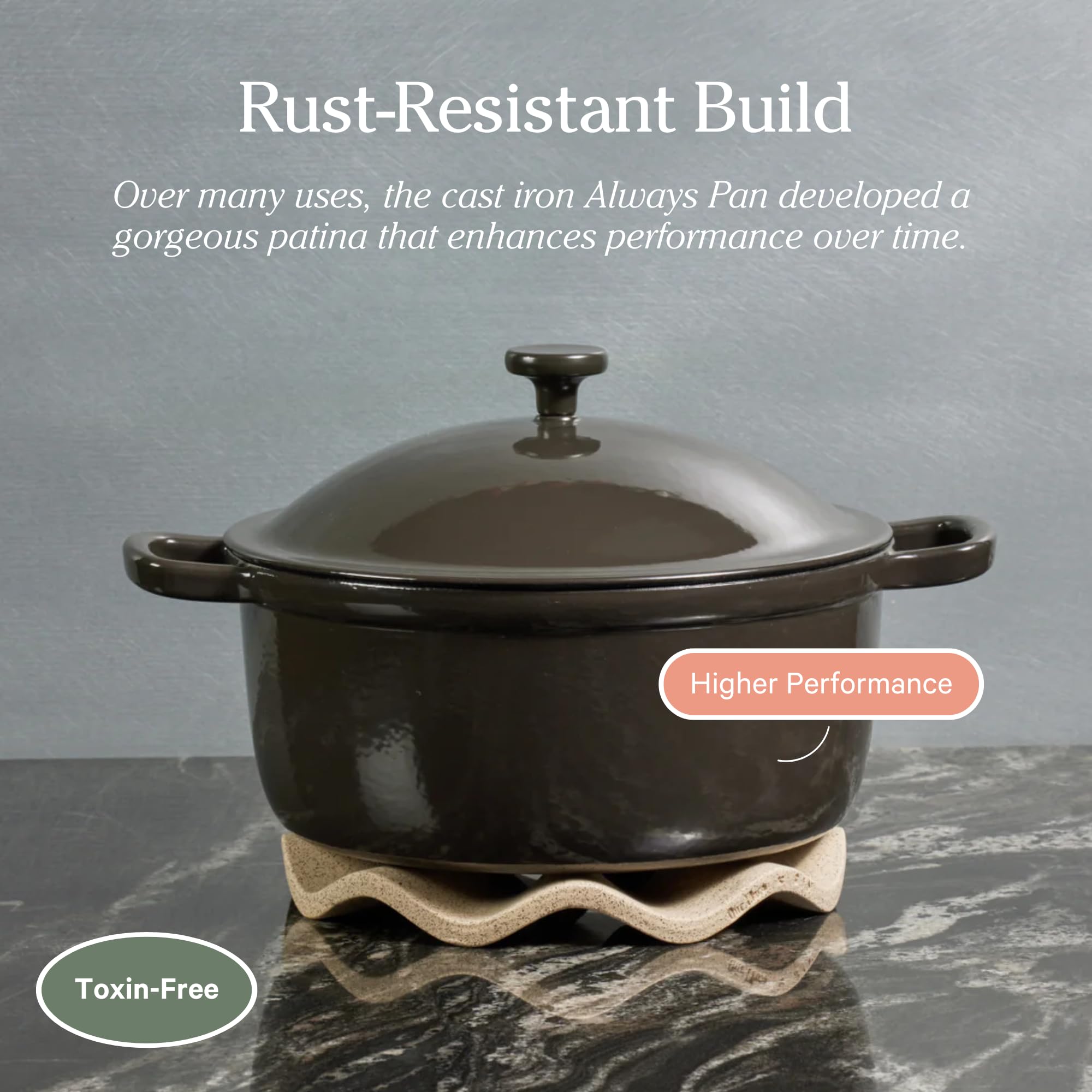 Our Place Cast Iron Perfect Pot | 6-in-1 Multifunctional 5.5 Qt. Toxin-Free Enameled Dutch Oven with Self-Basting Lid | Hot Grips & Beechwood Scraper | Induction Cooktop and Oven Safe | Spice