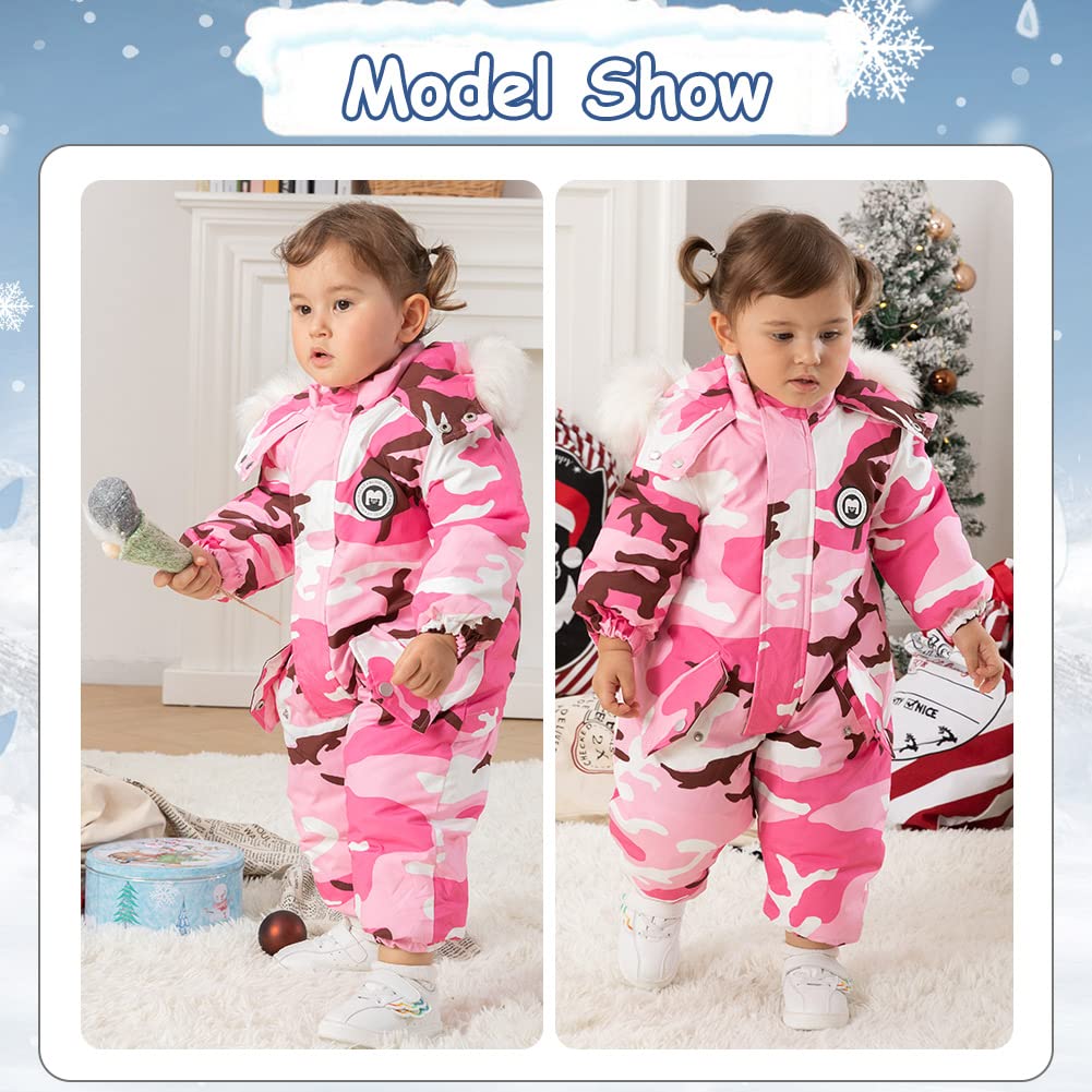 Xifamniy Toddler Snowsuit 2T 3T 4T 5T Ski Suit Baby Boy Girl Winter Clothes Coat Outwear Snow Suit Hooded Romper Jumpsuit