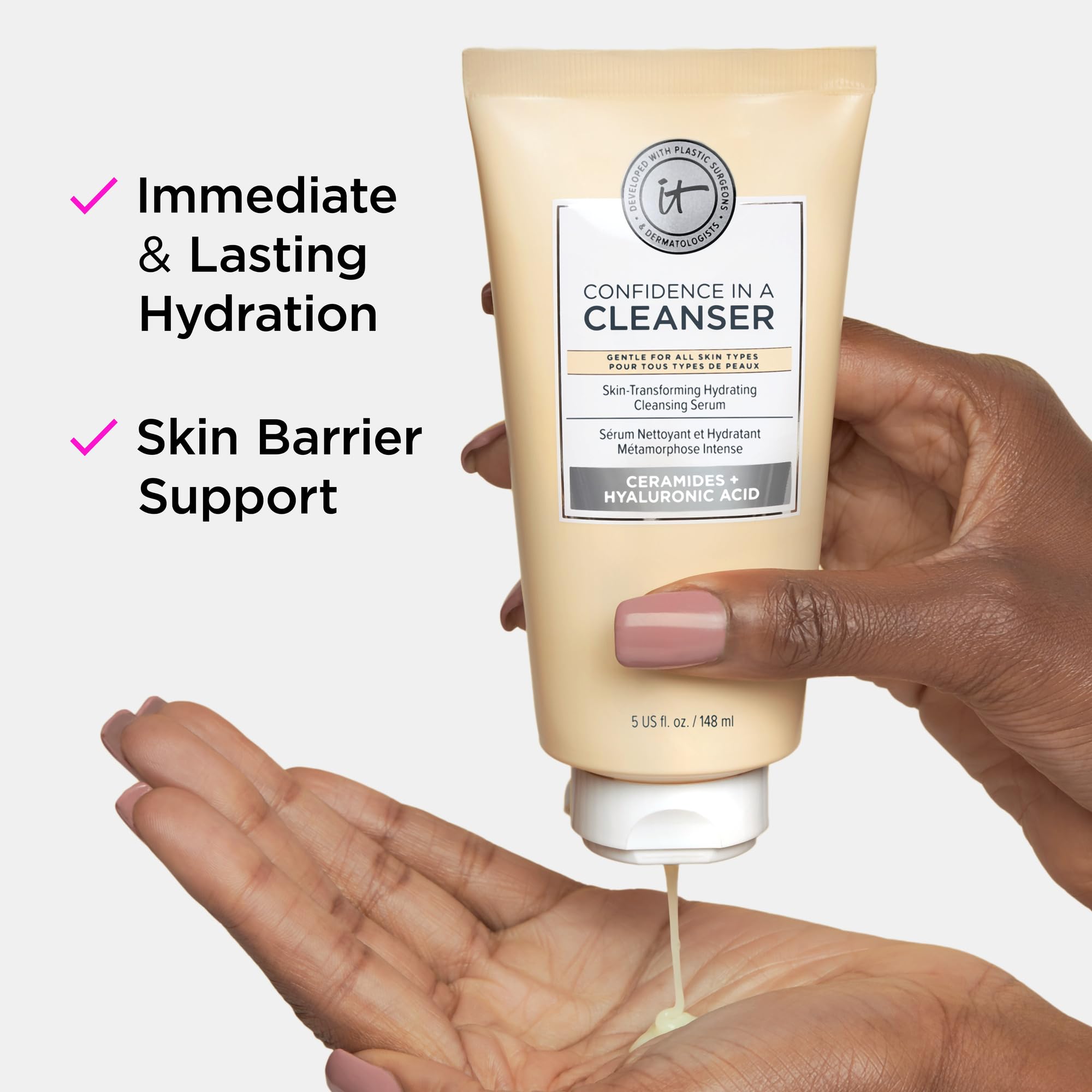 IT Cosmetics Confidence in a Cleanser - Hydrating Face Wash With Hyaluronic Acid & Ceramides - Supports Skin Barrier - Removes Makeup, Oil, and SPF - All Skin Types