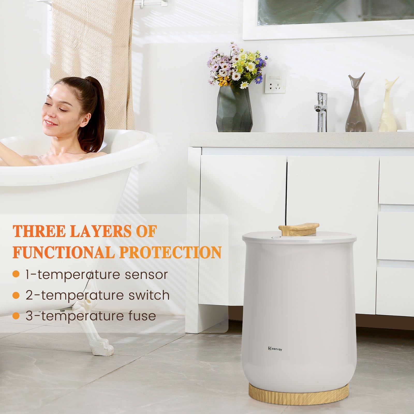 Keenray Towel Warmer, Luxury Towel Warmer Bucket, Large Towel Warmer for Bathroom, Auto Shut Off, Fits Up to Two 40"X70" Oversized Towels, Bathrobes, Blankets, PJ&