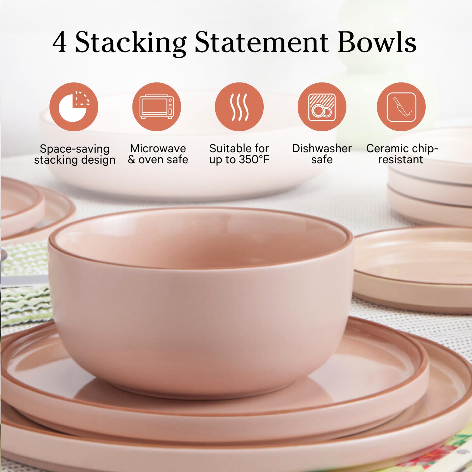 Our Place Soup Bowls - Set of Four 6” Handcrafted Ceramic Bowls | Versatile for Soups, Oats, & Desserts | Chip-Resistant, Restaurant-Grade | Stackable & Space-Saving | Steam