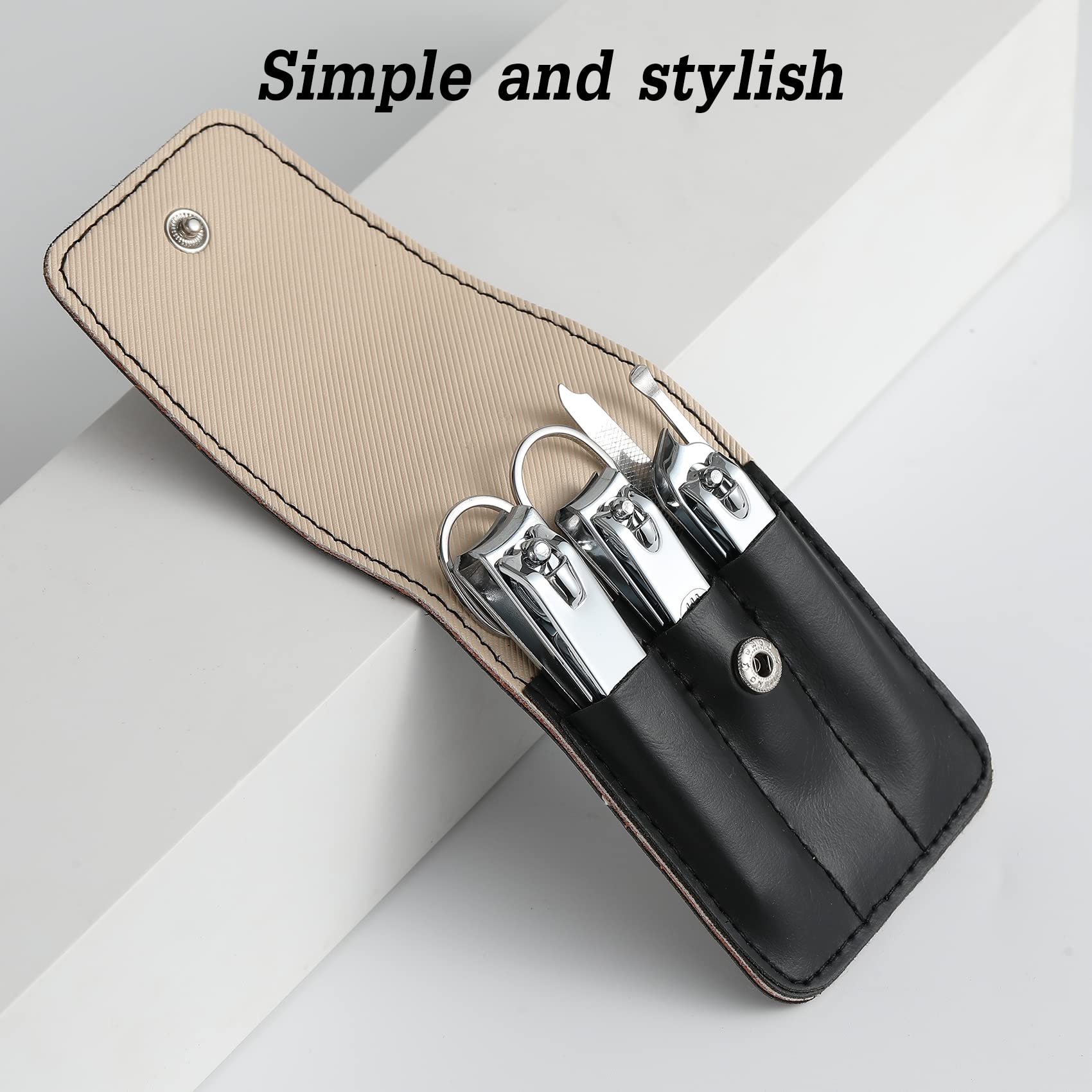 Nail Clipper Set, 6 Pcs Toenail Clippers, Stainless Steel Fingernail Clipper, and PU Leather Manicure Set, Gift Ideas (Beige)