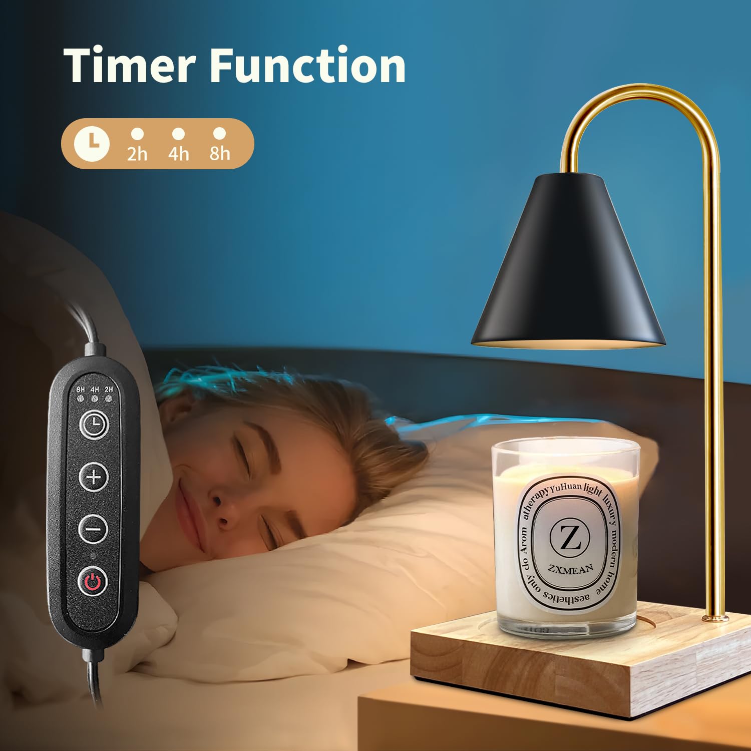 Candle Warmer Lamp with Dimmer, Electric Candle Warmer for Jar Candles, Bedroom Home Decor, 2H/4H/8H Timer Adjustable Height with 2 Bulbs, (Amber)