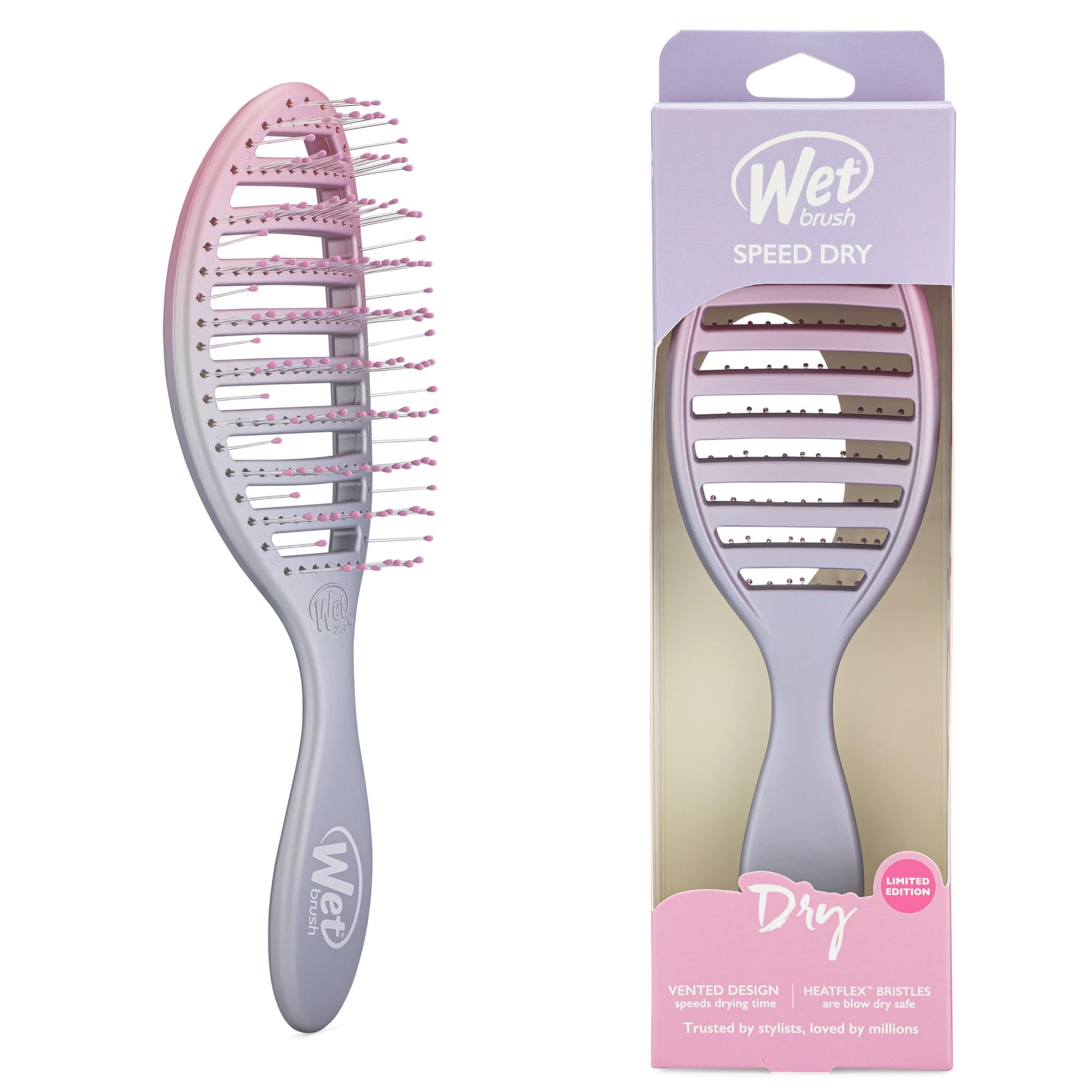 Wet Brush Speed Dry Hair Brush - Pink/Purple (Feel Good Ombre) - Vented Design and Ultra Soft HeatFlex Bristles Are Blow Dry Safe With Ergonomic Handle Manages Tangle and Uncontrollable Hair - Pain-Free