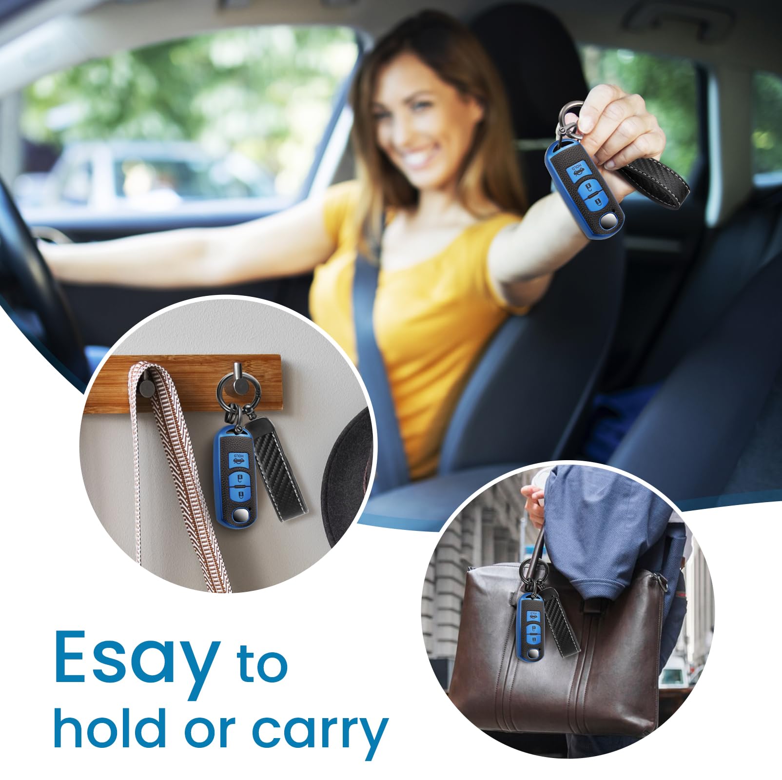 Cadillac Key Fob Cover with Metal Braided Rope Keychain, Upgraded Soft Key Case for 2015-2019 Escalade CTS SRX XT5 ATS STS CT6 (5 Button) (Gold Edge)