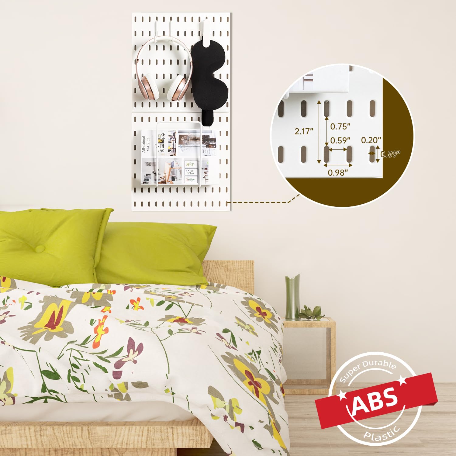 VUSIGN Pegboard Combination Wall Organizer Kit, 4 Pieces Pegboards and 17 Accessories Modular Hanging, Wall Mount Display Peg Board Panel Kits for Bedroom, Home, Office, Bathroom, 22" x 22", Pink