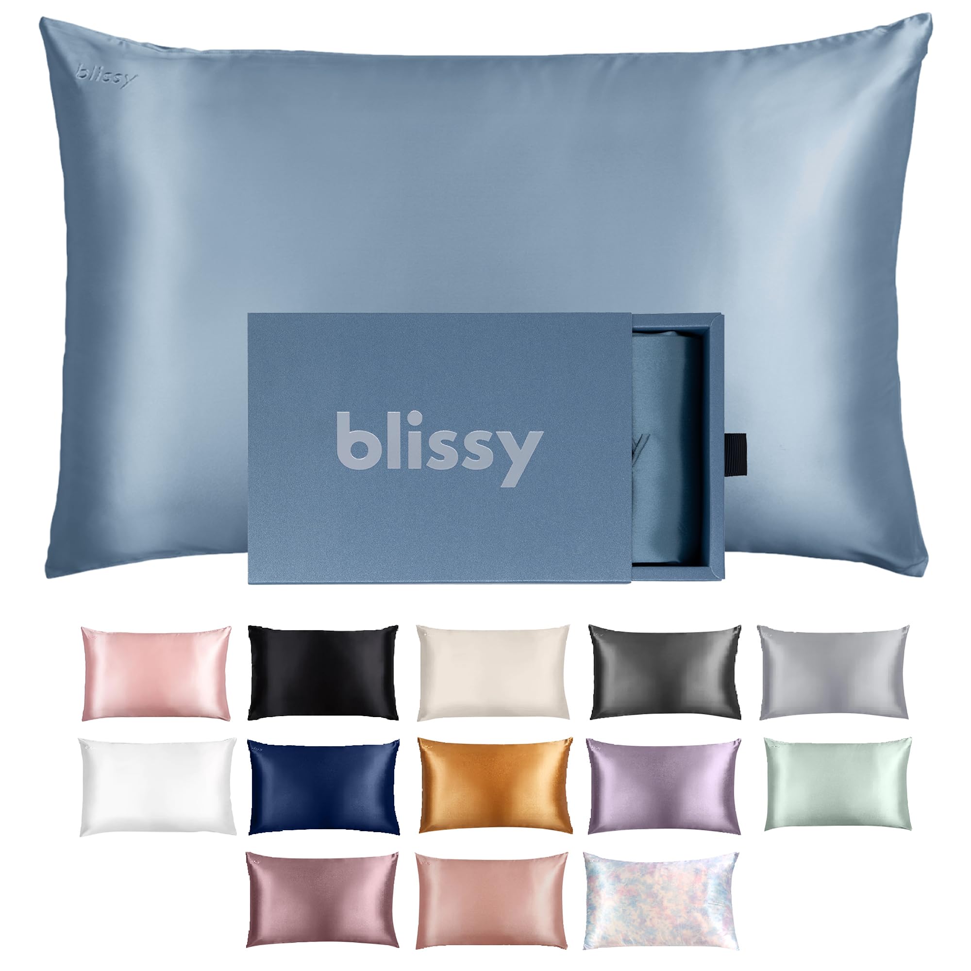 Blissy Silk Pillowcase - 100% Pure Mulberry Silk - 22 Momme 6A High-Grade Fibers - Silk Pillow Cover for Hair & Skin - Regular, Queen & King with Hidden Zipper (Standard,Blissy White)