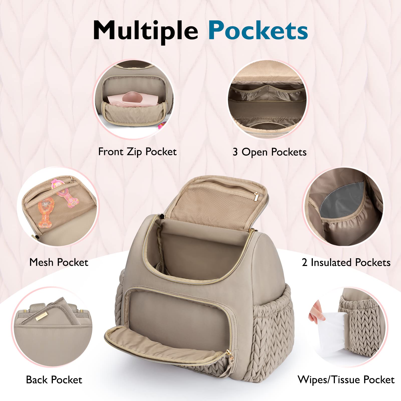 mommore Diaper Bag Small Diaper Backpack Stylish Baby Backpacks Travel Mini Maternity Bags with Insulated Pockets, Changing Pad, Stroller Straps
