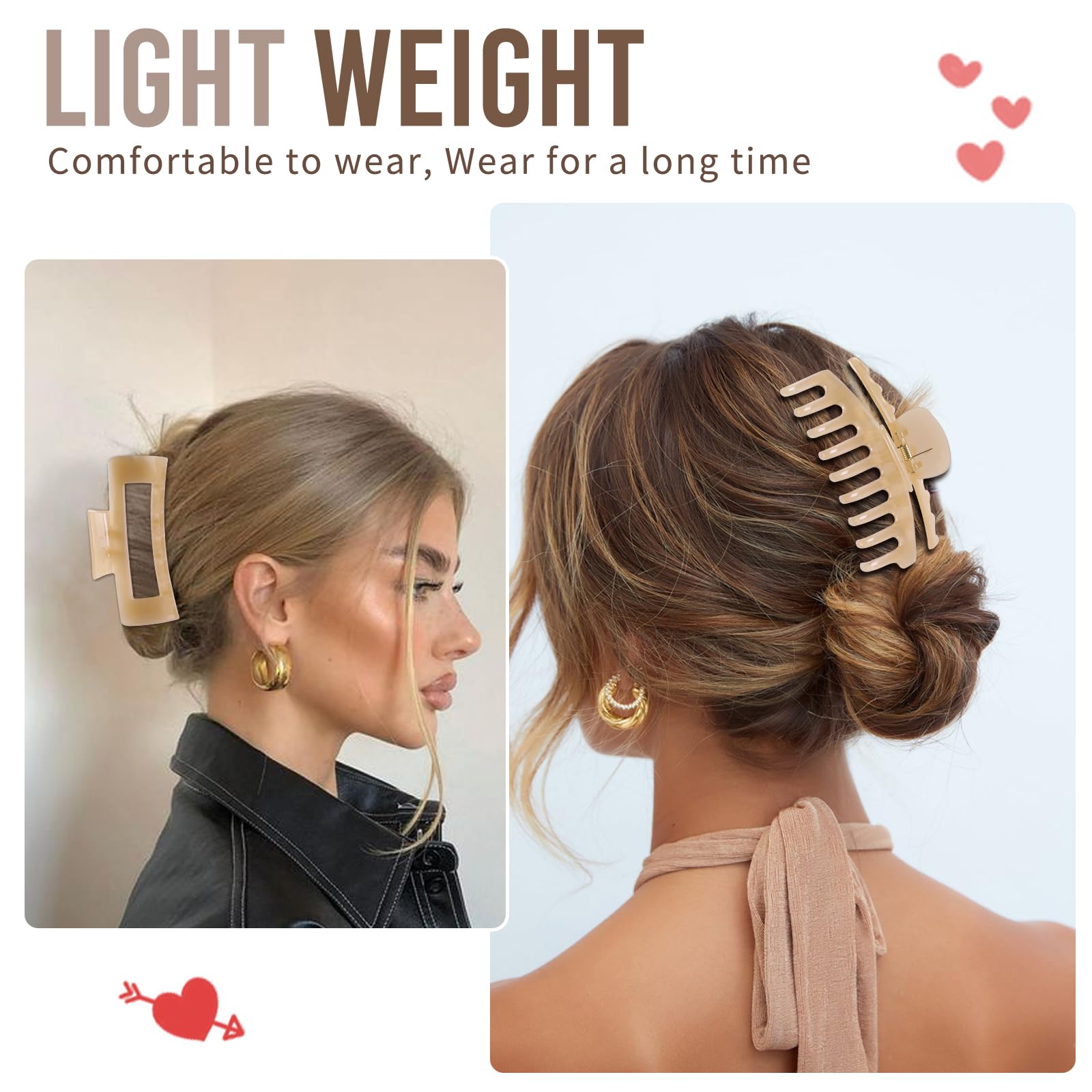 LuSeren Hair Clips for Women 4.3 Inch Large Hair Claw Clips for Women Thin Thick Curly Hair, Big Matte Banana Clips,Strong Hold jaw clips,Neutral Colors