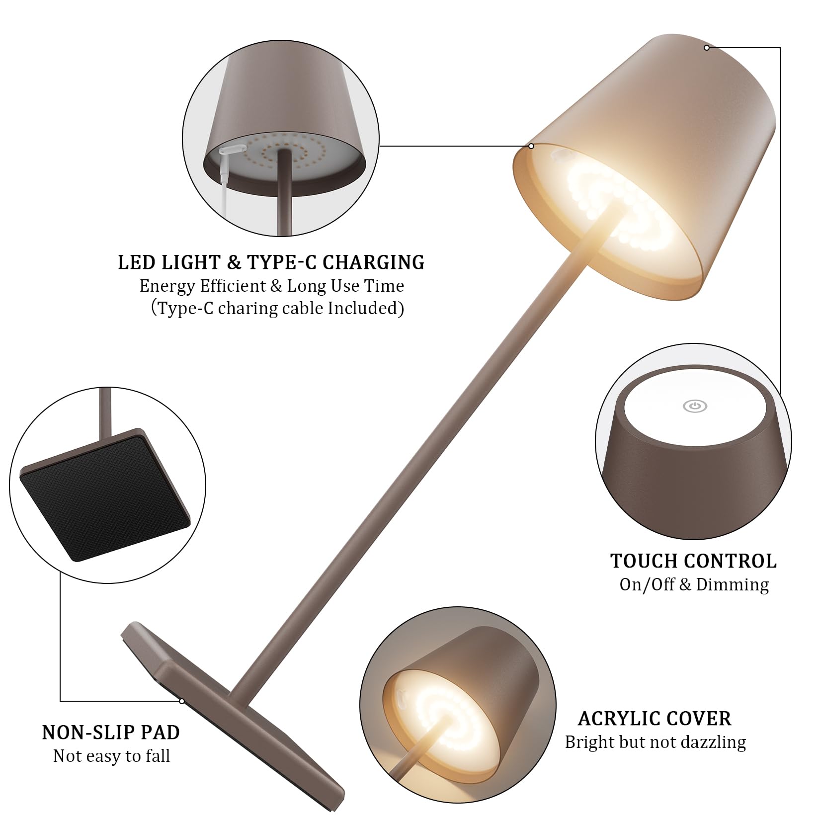 2-Pack LED Cordless Table Lamp, Rechargeable Battery Desk lamp 3W 5500mAh Battery Operated Stepless Dimming Modern Portable Table Light for Restaurant/Bedroom/Outdoor IP54 Waterproof (Off White)