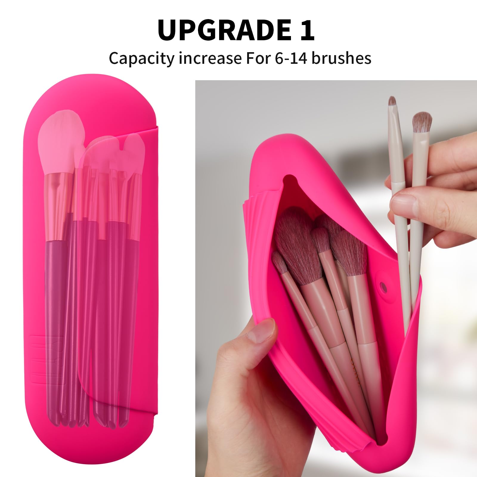 AGIKET Silicone Makeup Brush Holder Travel Cosmetic Bag:Soft Portable Cosmetic Face Brushes Holder with Upgrade Anti-Fall Out Magnetic Closure, Large Travel Makeup Brush Case - Walnut