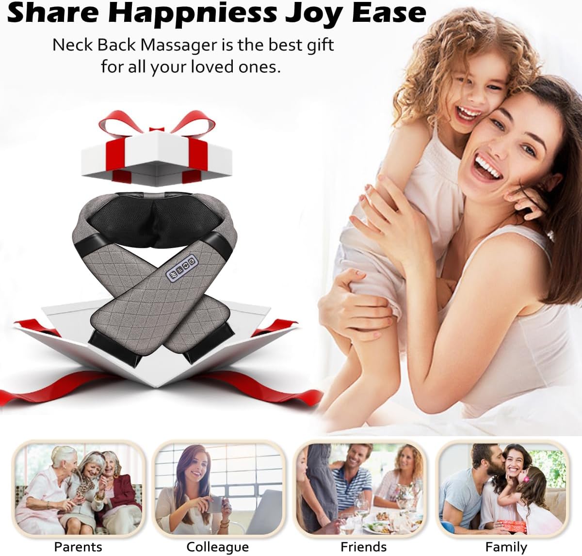 Shiatsu Electric Neck Back Massager Pillow 3D Kneading with Heat For Shoulder, Lower Back, Foot, Leg Muscles Pain Relief Relax in Car Office and Home