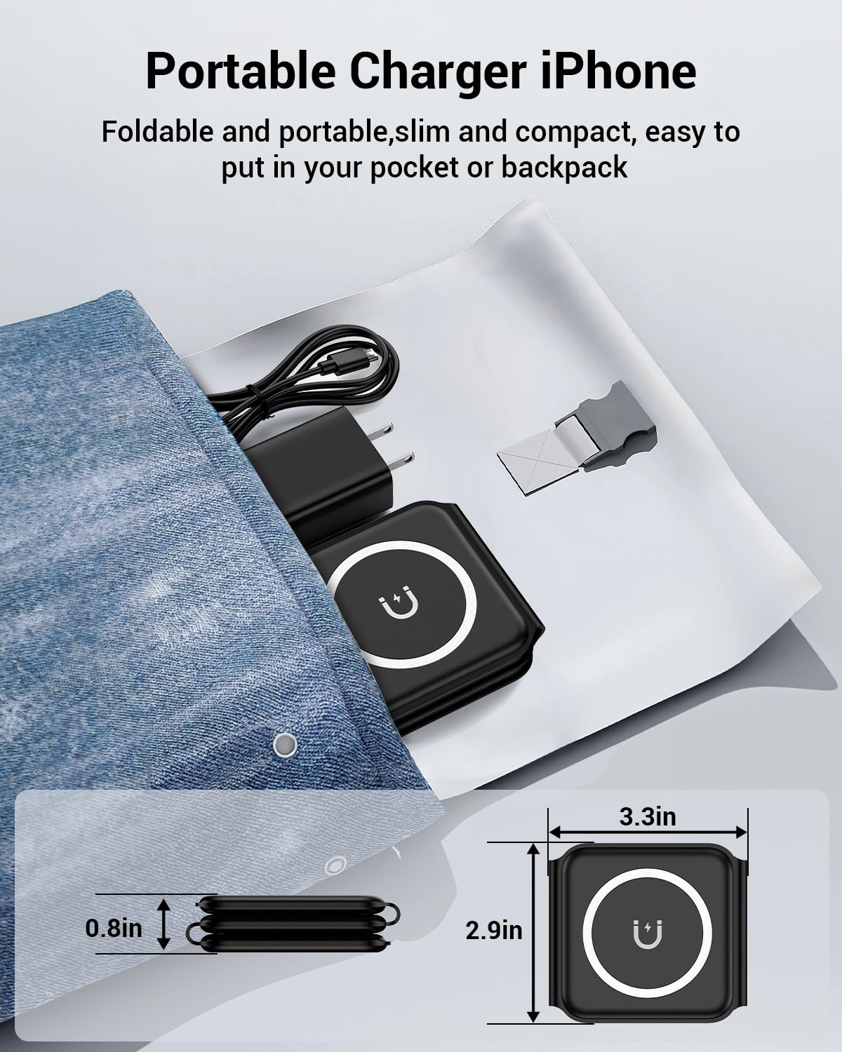 Wireless Charger, Magnetic Foldable 3 in 1 Mag-Safe Charger, Fast Travel Wireless Charging Station for iPhone 16/15/14/13/12/ Series,for iWatch,for AirPods (Adapter Included)