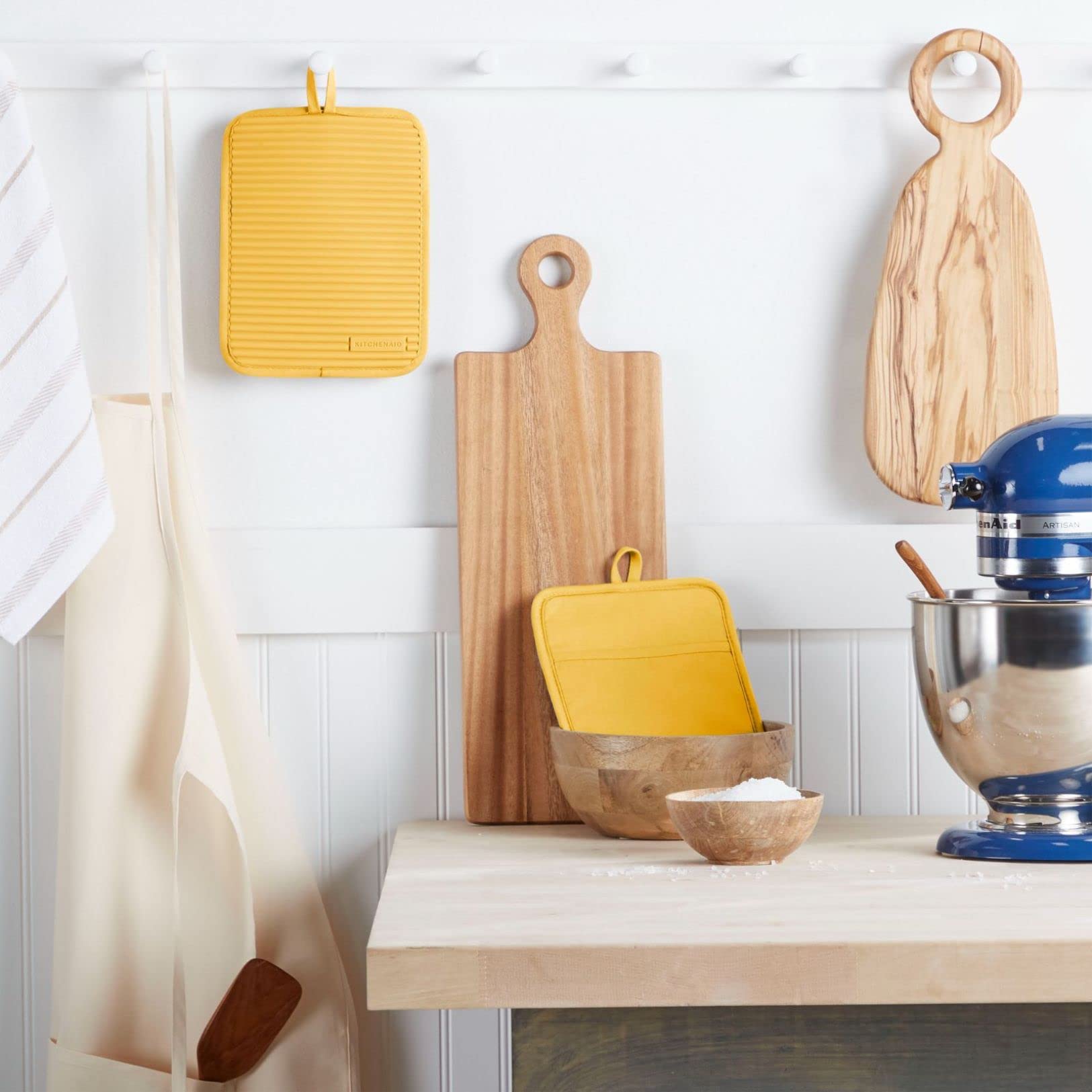 KitchenAid Ribbed Soft Silicone Water Resistant Pot Holder Set, Milkshake , 2 Piece Set, 7"x9"