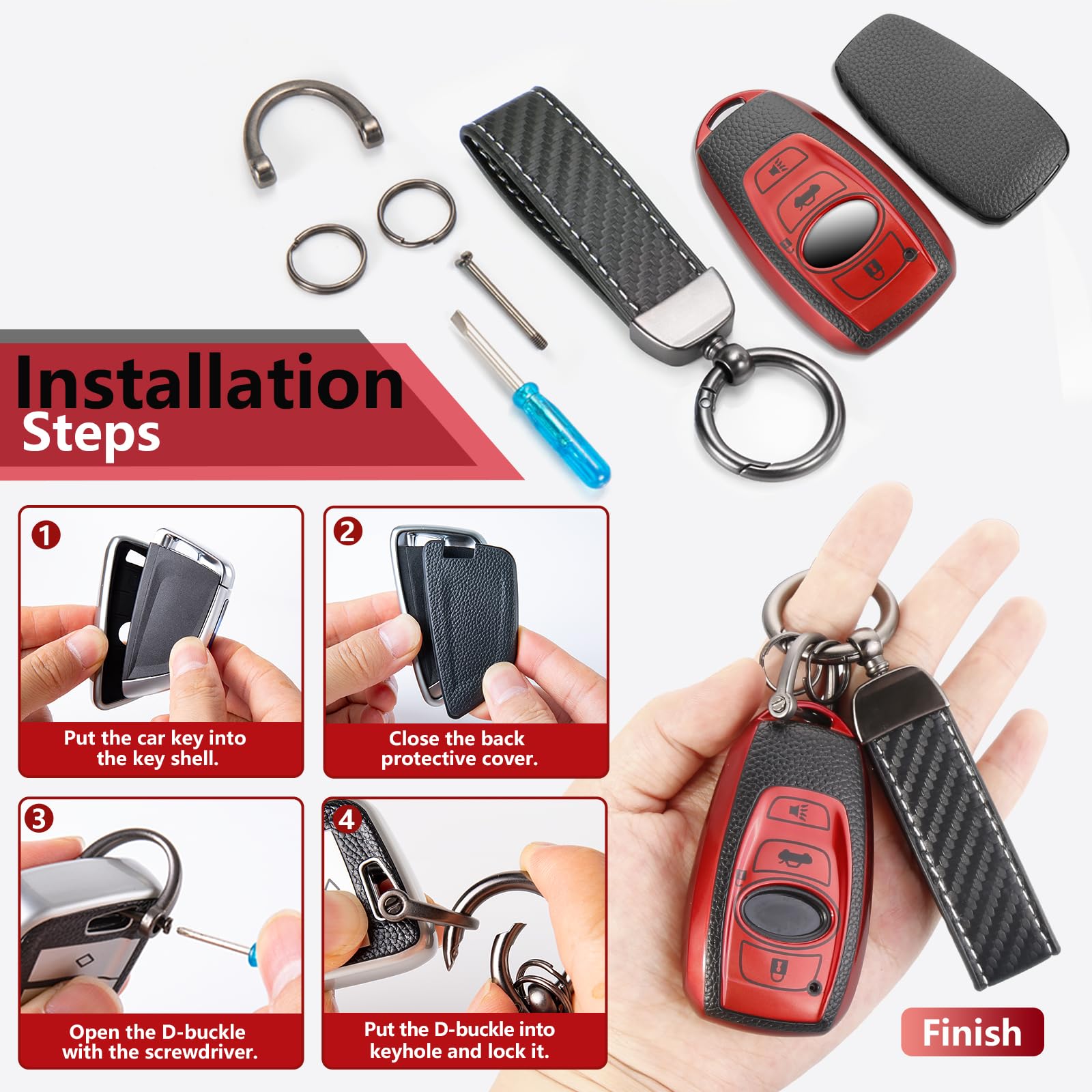 Cadillac Key Fob Cover with Metal Braided Rope Keychain, Upgraded Soft Key Case for 2015-2019 Escalade CTS SRX XT5 ATS STS CT6 (5 Button) (Gold Edge)