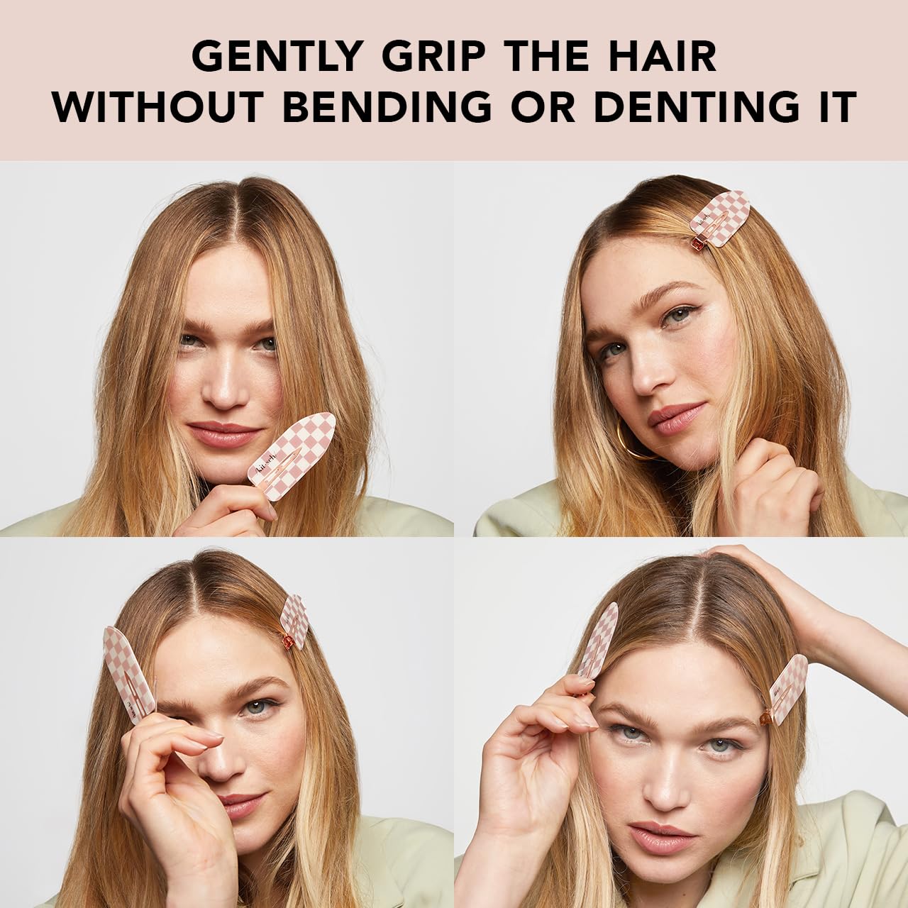 Kitsch Creaseless Hair Clips - Recycled Plastic XL No Bend Hair Clips for Makeup | No Crease Hair Clips | Stylish Make Up Hair Clip | Hair Accessories Styling Clips, 2pcs (Terracotta Checker)