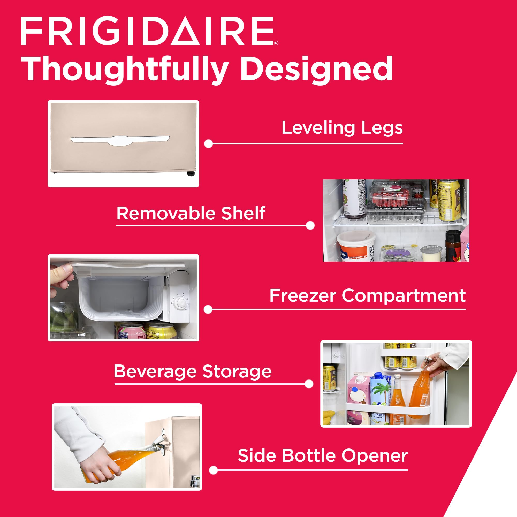 Frigidaire Coral EFR176- AMZ EFR176 Retro Mini Refrigerator-Energy Saving-Adjustable Thermostat Control-Side Mounted Bottle Opener-Ideal for for Dorm, Office, RV, Garage, Apartment 1.6 Cubic Feet