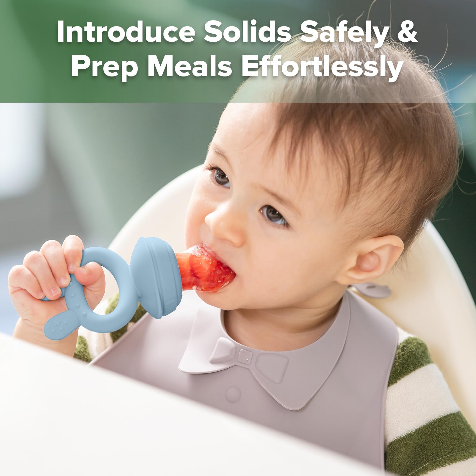 Haakaa Baby Fruit Food Feeder & Mini Freezer Nibble Tray Combo, Breastmilk Popsicle Molds for Cooling Relief, BPA Free Silicone Feeder for Safe Infant Self Feeding, 4 Month+ (Pea Green)