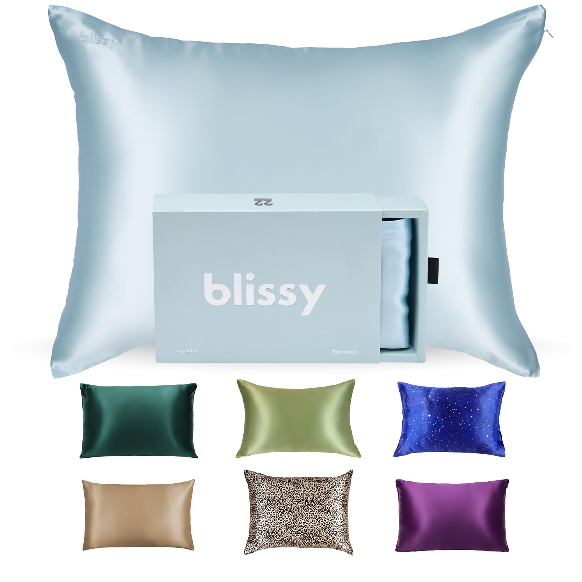 Blissy Silk Pillowcase - 100% Pure Mulberry Silk - 22 Momme 6A High-Grade Fibers - Silk Pillow Cover for Hair & Skin - Regular, Queen & King with Hidden Zipper (Standard,Blissy White)