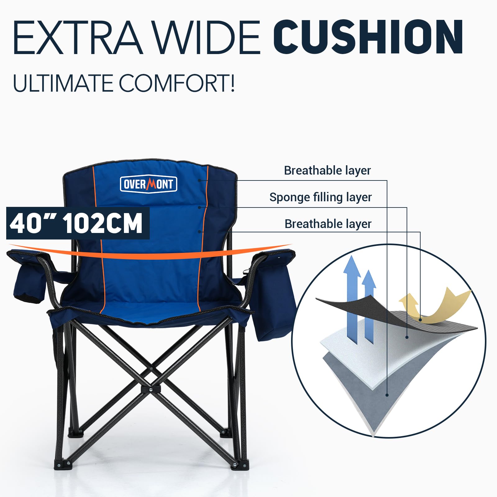 Overmont Oversized Folding Camping Chair - Fully Padded with Cooler Pocket Carry Bag - Heavy Duty Portable Collapsible Lawn Chair Supports 450 LBS for Outdoor Sports Beach Garden Picnic