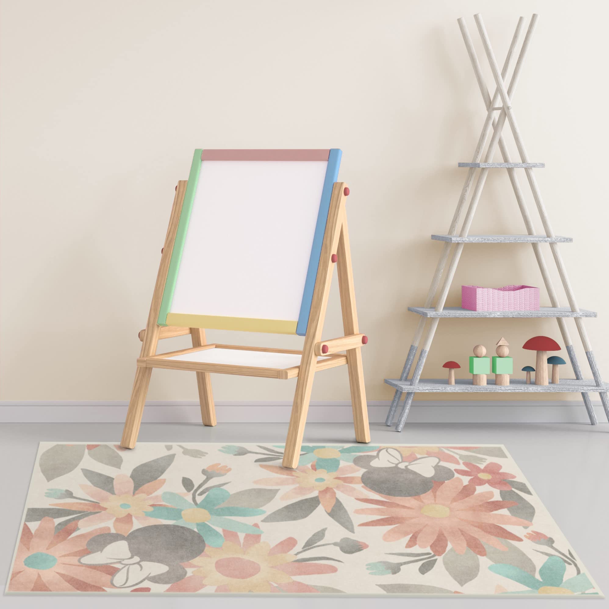 RUGGABLE Disney Classic Minnie Mouse Washable Rug - Perfect Area Rug for Nursery Playroom Kids Room - Pet & Child Friendly - Stain & Water Resistant - Trellis Pink 5&