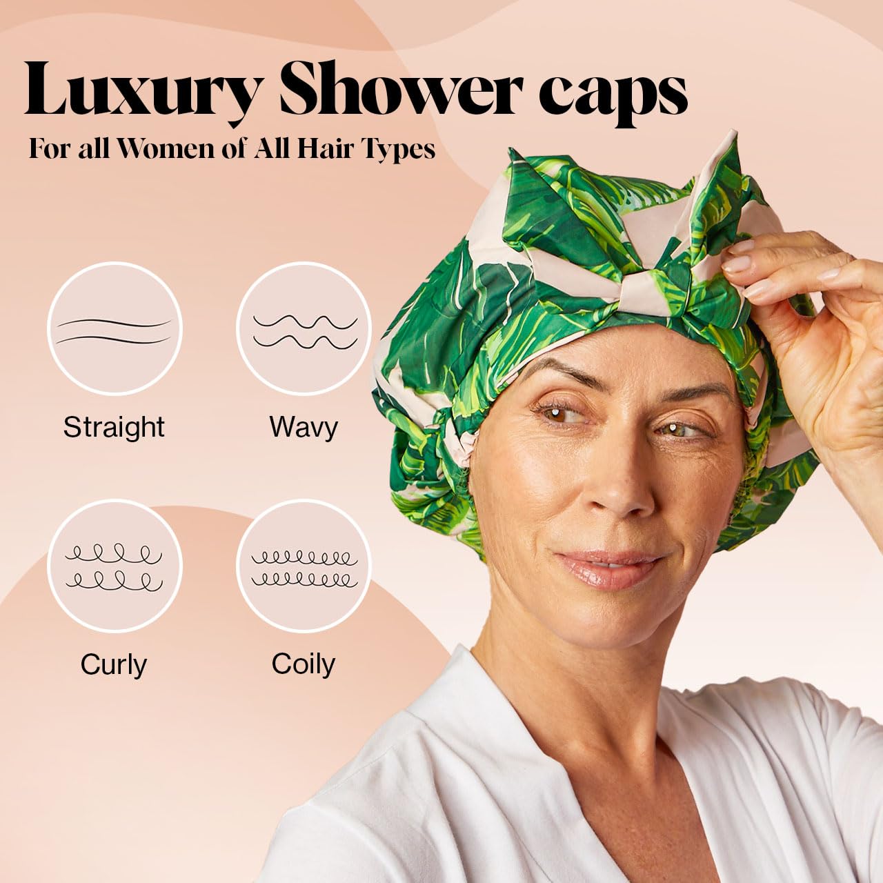 Kitsch Luxury Shower Cap for Women - Reusable Shower Cap for Long Hair with Non Slip Silicon Grip | Waterproof Hair Cap for Shower with One Size Fits Most | Stylish Hair Cover for Shower (Blush Dot)