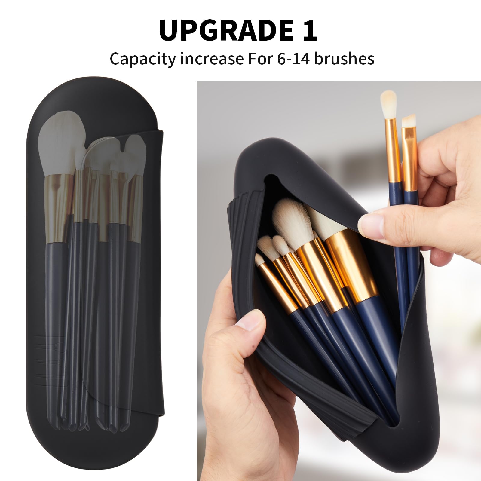 AGIKET Silicone Makeup Brush Holder Travel Cosmetic Bag:Soft Portable Cosmetic Face Brushes Holder with Upgrade Anti-Fall Out Magnetic Closure, Large Travel Makeup Brush Case - Walnut