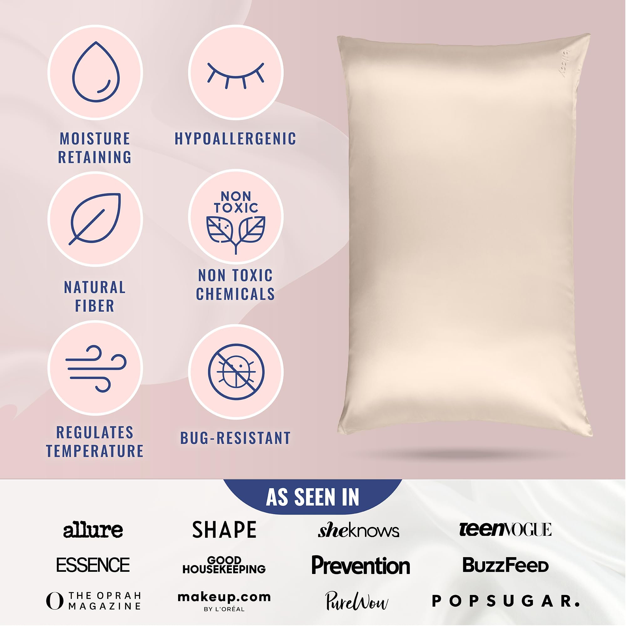 Blissy Silk Pillowcase - 100% Pure Mulberry Silk - 22 Momme 6A High-Grade Fibers - Silk Pillow Cover for Hair & Skin - Regular, Queen & King with Hidden Zipper (Queen, Champagne)