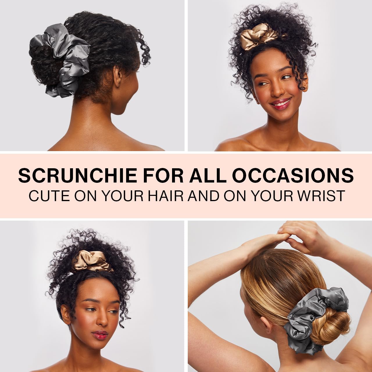 Kitsch 5 Count Velvet Hair Scrunchies for Women - Hair Ties for Thick Hair, Girls, Women, Cute Scrunchies, Soft Hair Accessories, Blush/Mauve