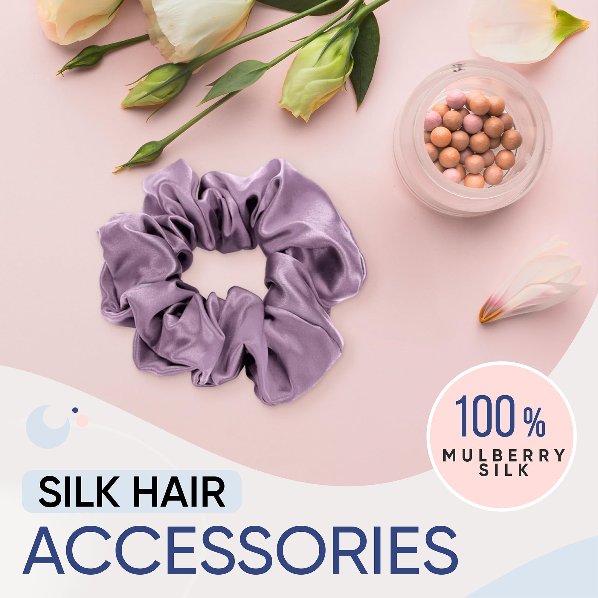Blissy Silk Scrunchies (3 Pack) - 100% Pure Mulberry Silk - 22 Momme 6A High-Grade Fibers - Silk Scrunchie for Straight & Curly Hair - Preventing Breakage, Tangling, & Creasing (Rose Skinny)