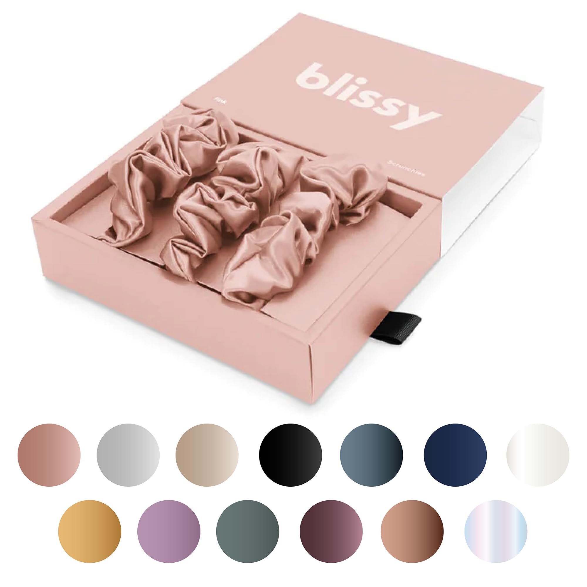 Blissy Silk Scrunchies (3 Pack) - 100% Pure Mulberry Silk - 22 Momme 6A High-Grade Fibers - Silk Scrunchie for Straight & Curly Hair - Preventing Breakage, Tangling, & Creasing (Rose Skinny)