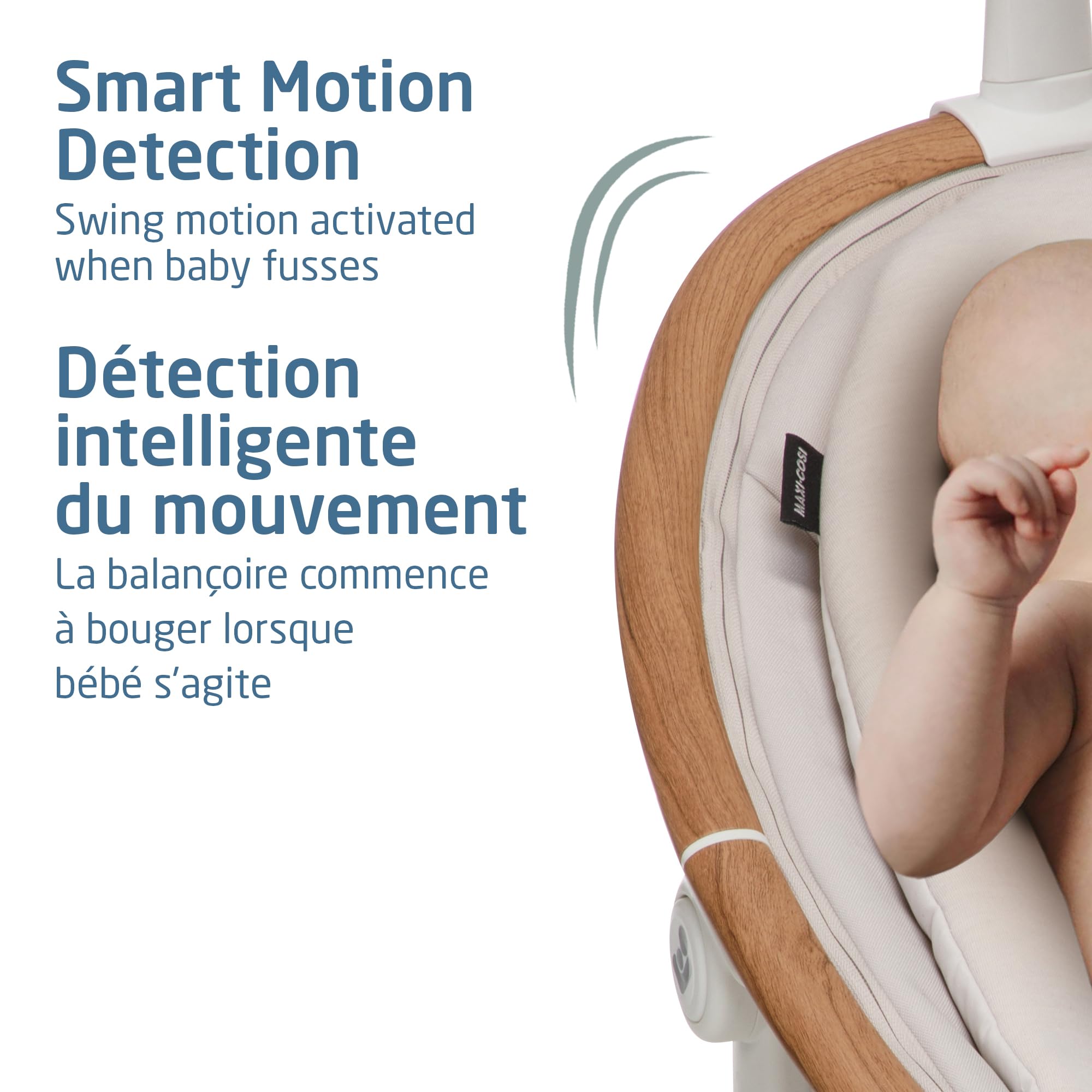 Maxi-Cosi Cassia Baby Swing, infant swing, automatic motion sensor, music, toys, recline, portable, 360 degree rotation, lightweight & foldable, Horizon Sand