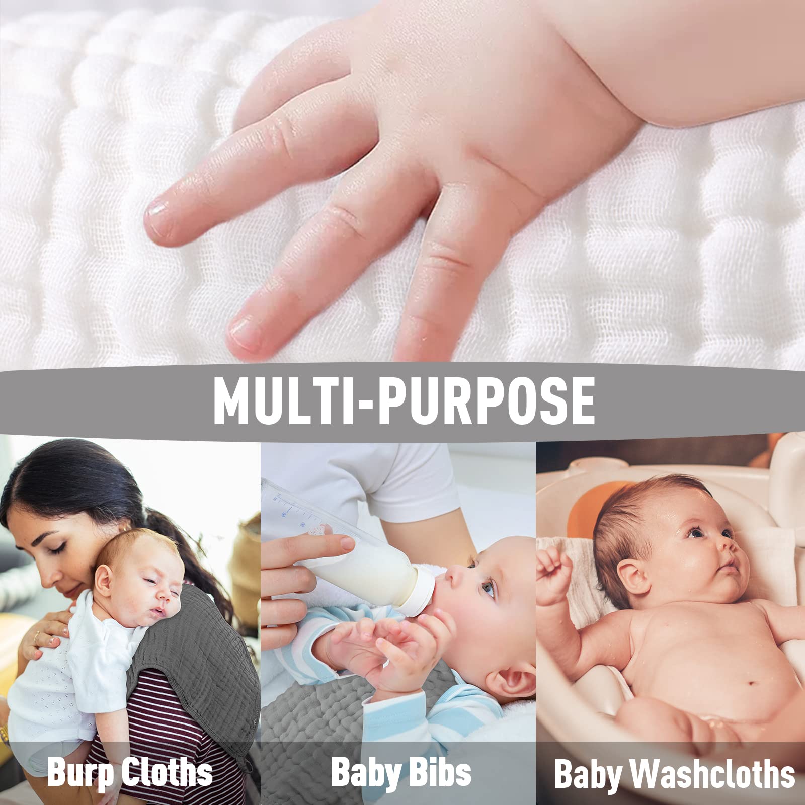 Yoofoss Muslin Burp Cloths for Baby 10 Pack 100% Cotton Baby Washcloths for Boys Girls Large 20&