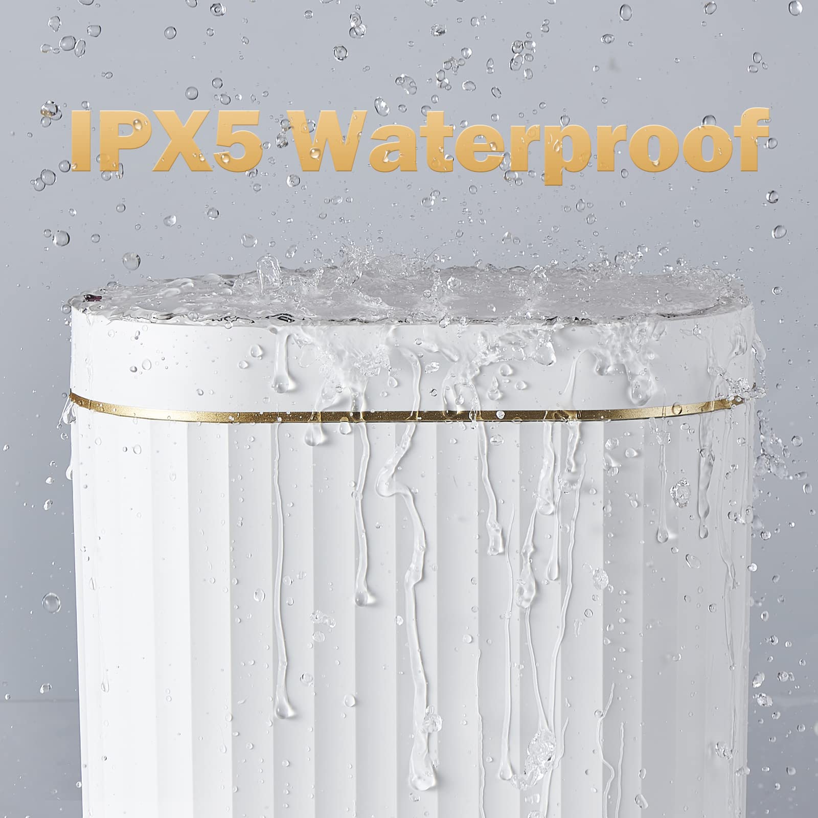 ELPHECO Mini Desktop Trash Can with Lid, Small Slim Automatic Garbage Can, 1.3 Gallon Motion Sensor Countertop Waste Basket for Bedroom, Office, Bathroom, White with Grey Trim