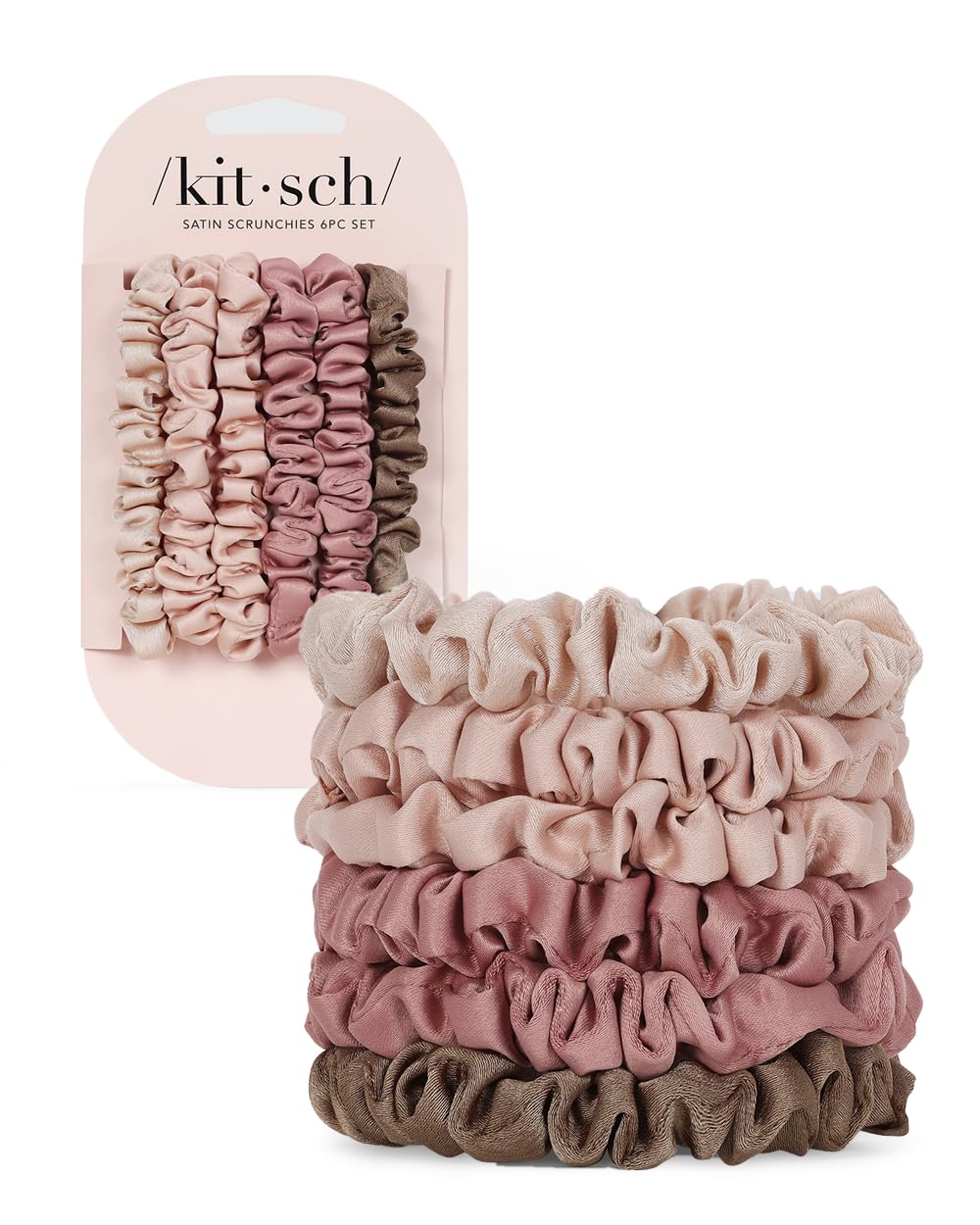 Kitsch Satin Hair Scrunchies for Women, Softer Than Silk Scrunchies for Hair, Satin Scrunchies for Girls, Satin Hair Ties for Women, Silk Hair Ties No Damage, Silk Ponytail Holders, 5 pcs (Cameo)
