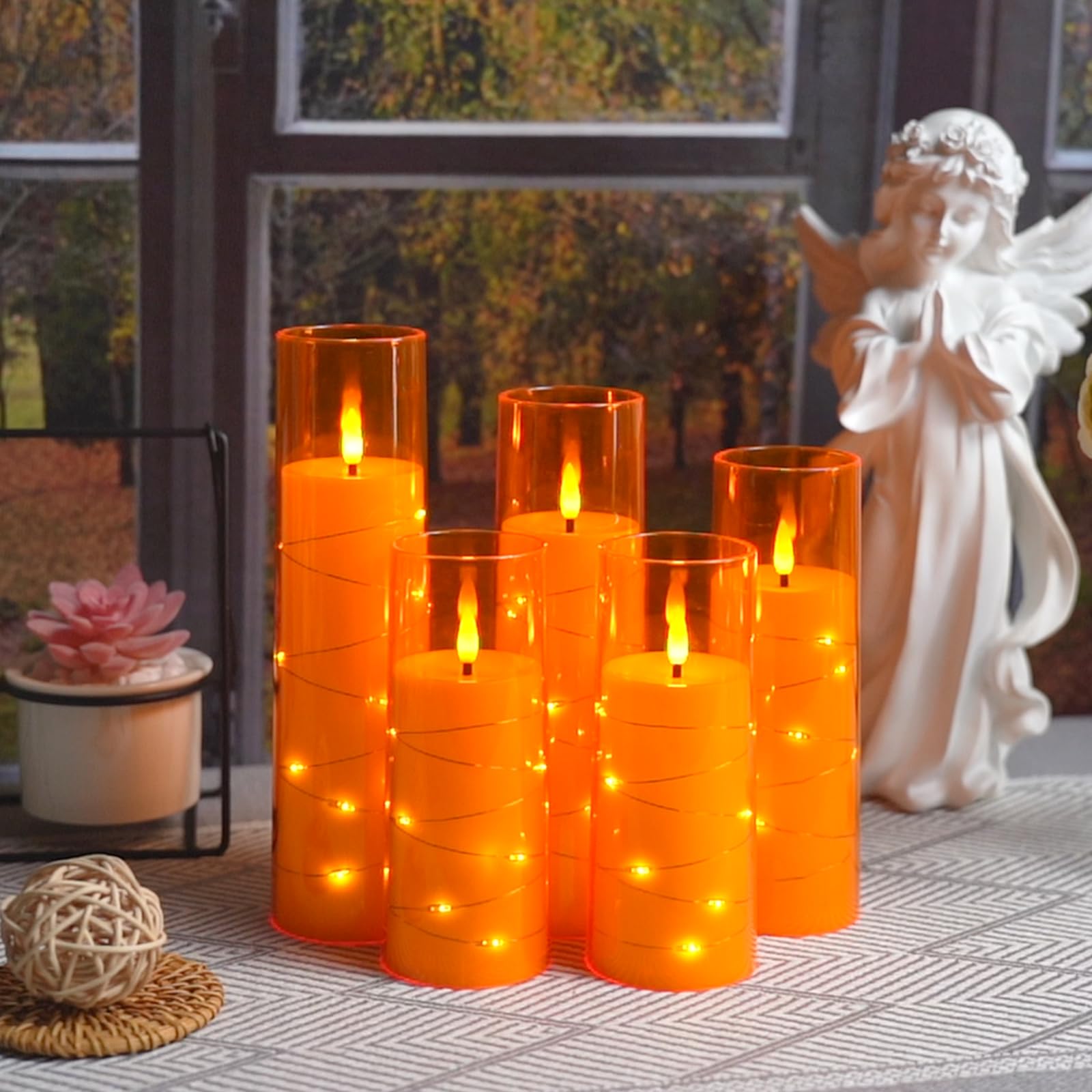 Flameless LED Candles with Timer 5 Pc Flickering Flameless Candles for Romantic Ambiance and Home Decoration Stable Acrylic Shell,with Embedded Star String,Battery Operated Candles(Grey)