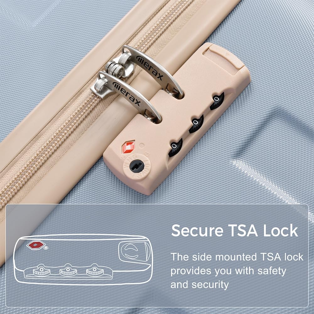 Merax 3 Pcs ABS Hardside Luggage Sets TSA Lock Spinner Wheel Suitcases, Pearly White, 20/24/28 Inch