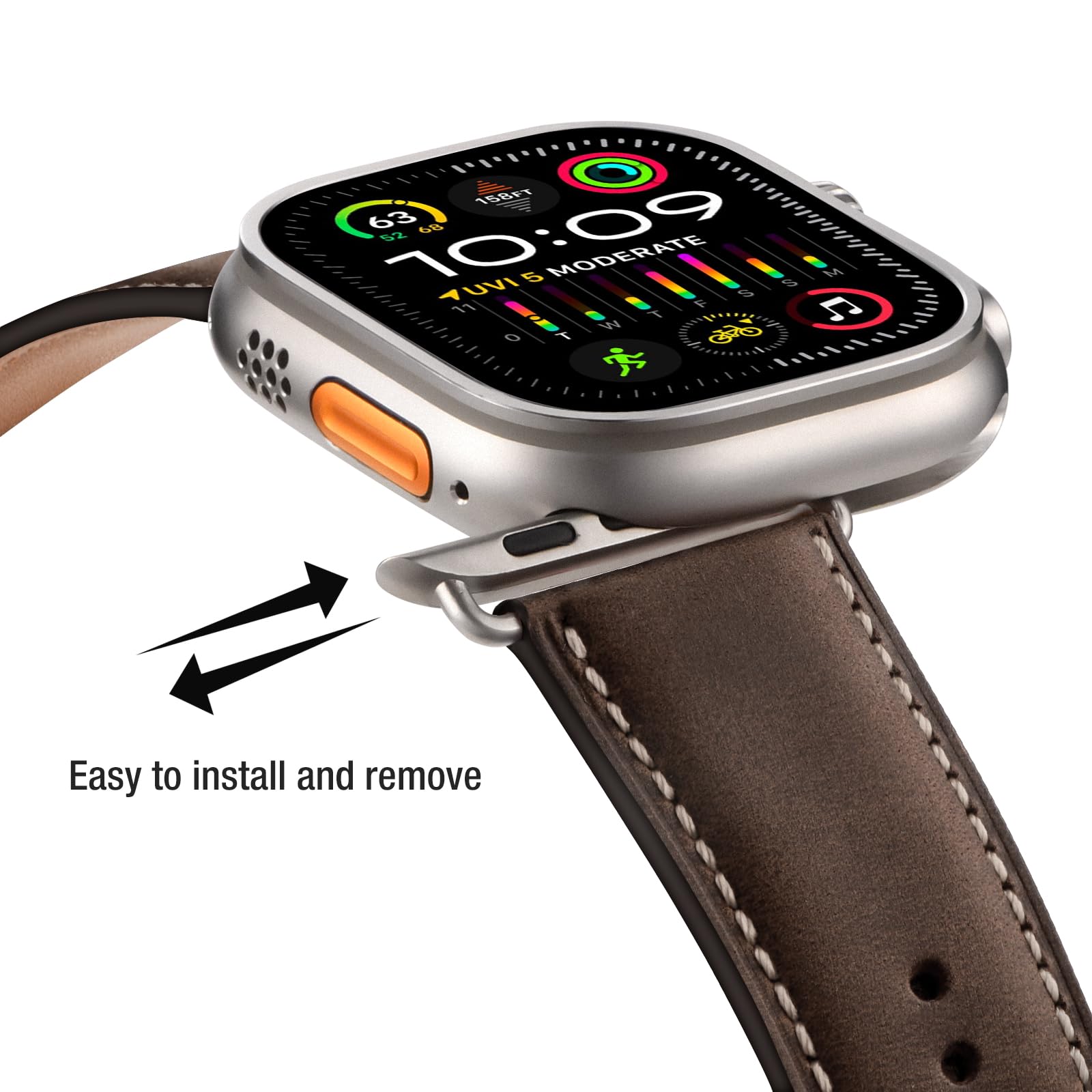 Bestig Compatible with Apple Watch Band 49mm 46mm 45mm 44mm 42mm(Series 3 2 1) Apple Watch Leather Bands Genuine Leather for iWatch Strap Ultra Series 10 9 8 7 6 5 4 SE Women Man-Redbrown/Black