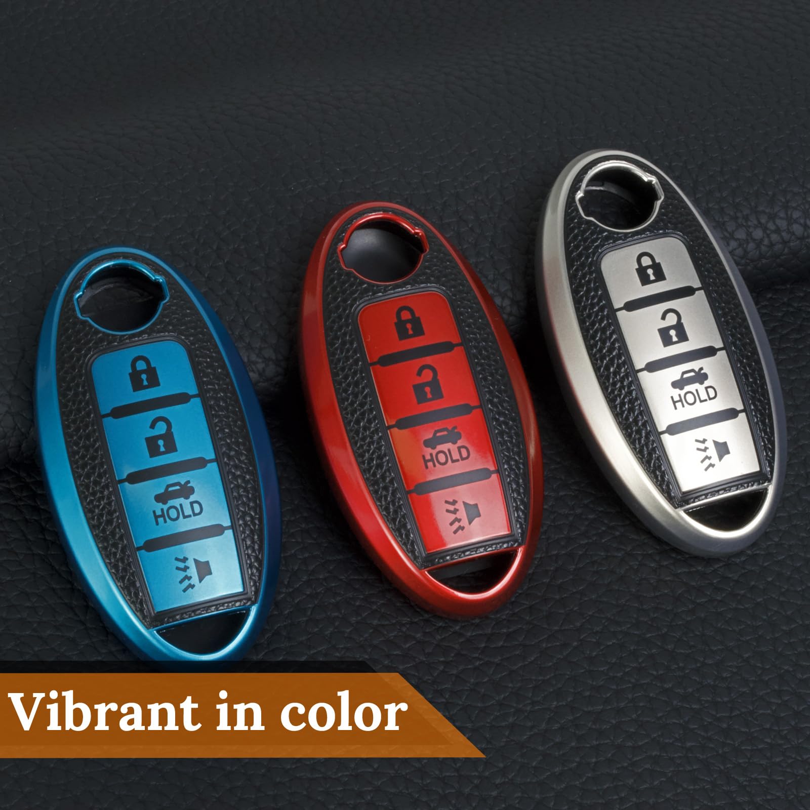 Cadillac Key Fob Cover with Metal Braided Rope Keychain, Upgraded Soft Key Case for 2015-2019 Escalade CTS SRX XT5 ATS STS CT6 (5 Button) (Gold Edge)