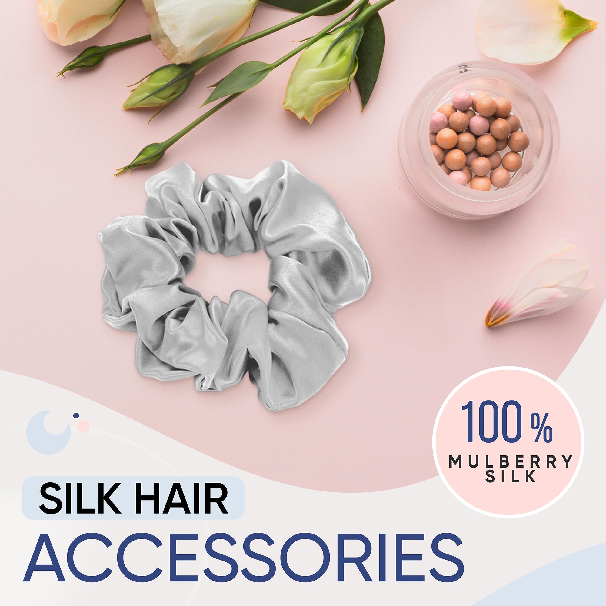 Blissy Silk Scrunchies (3 Pack) - 100% Pure Mulberry Silk - 22 Momme 6A High-Grade Fibers - Silk Scrunchie for Straight & Curly Hair - Preventing Breakage, Tangling, & Creasing (Rose Skinny)