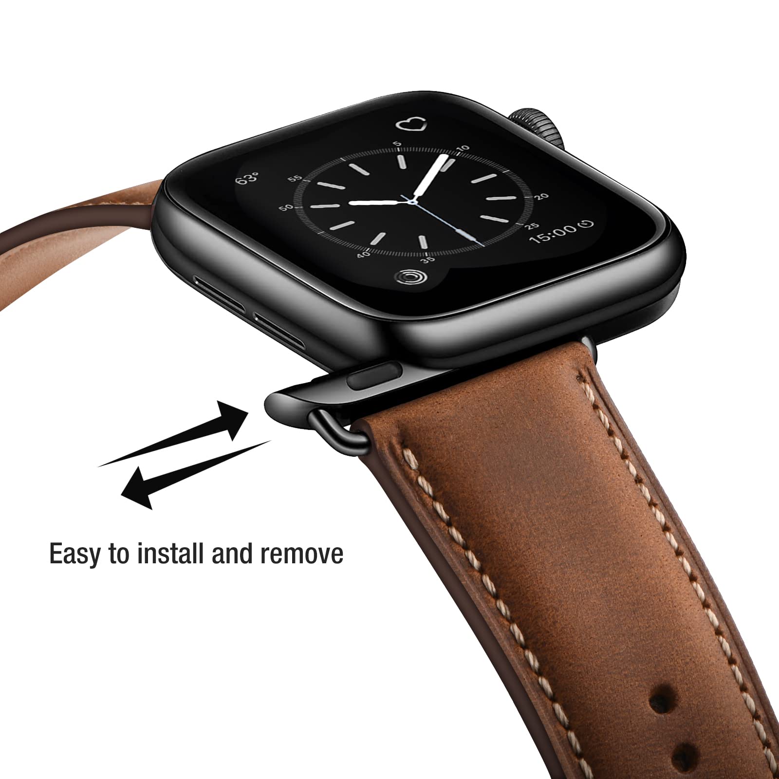 Bestig Compatible with Apple Watch Band 49mm 46mm 45mm 44mm 42mm(Series 3 2 1) Apple Watch Leather Bands Genuine Leather for iWatch Strap Ultra Series 10 9 8 7 6 5 4 SE Women Man-Redbrown/Black