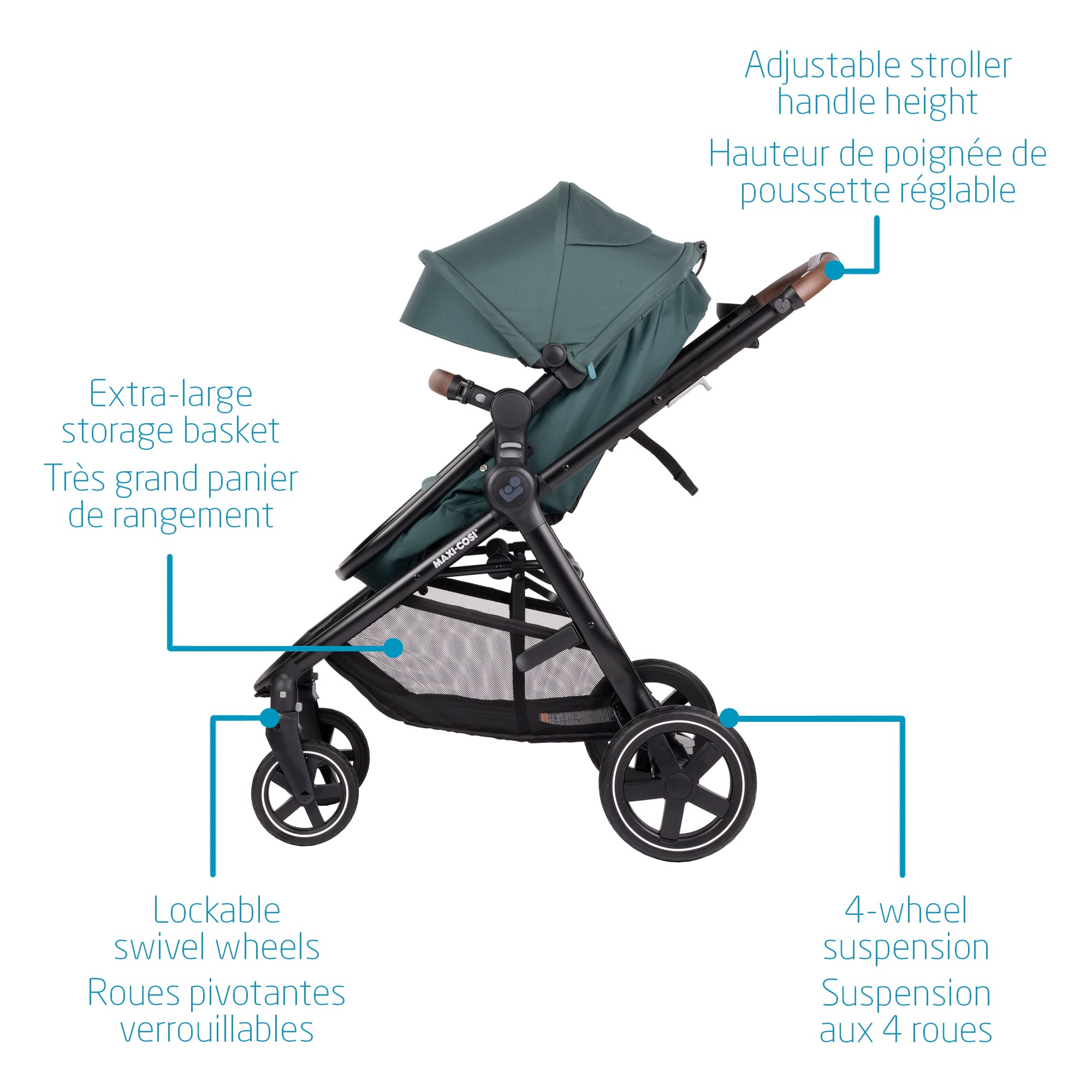 Maxi-Cosi Zelia Max 5-in-1 Modular Travel System, Carraige mode, Reversible toddler seat, Use from birth, Mico infant car seat (included), Polished Pebble