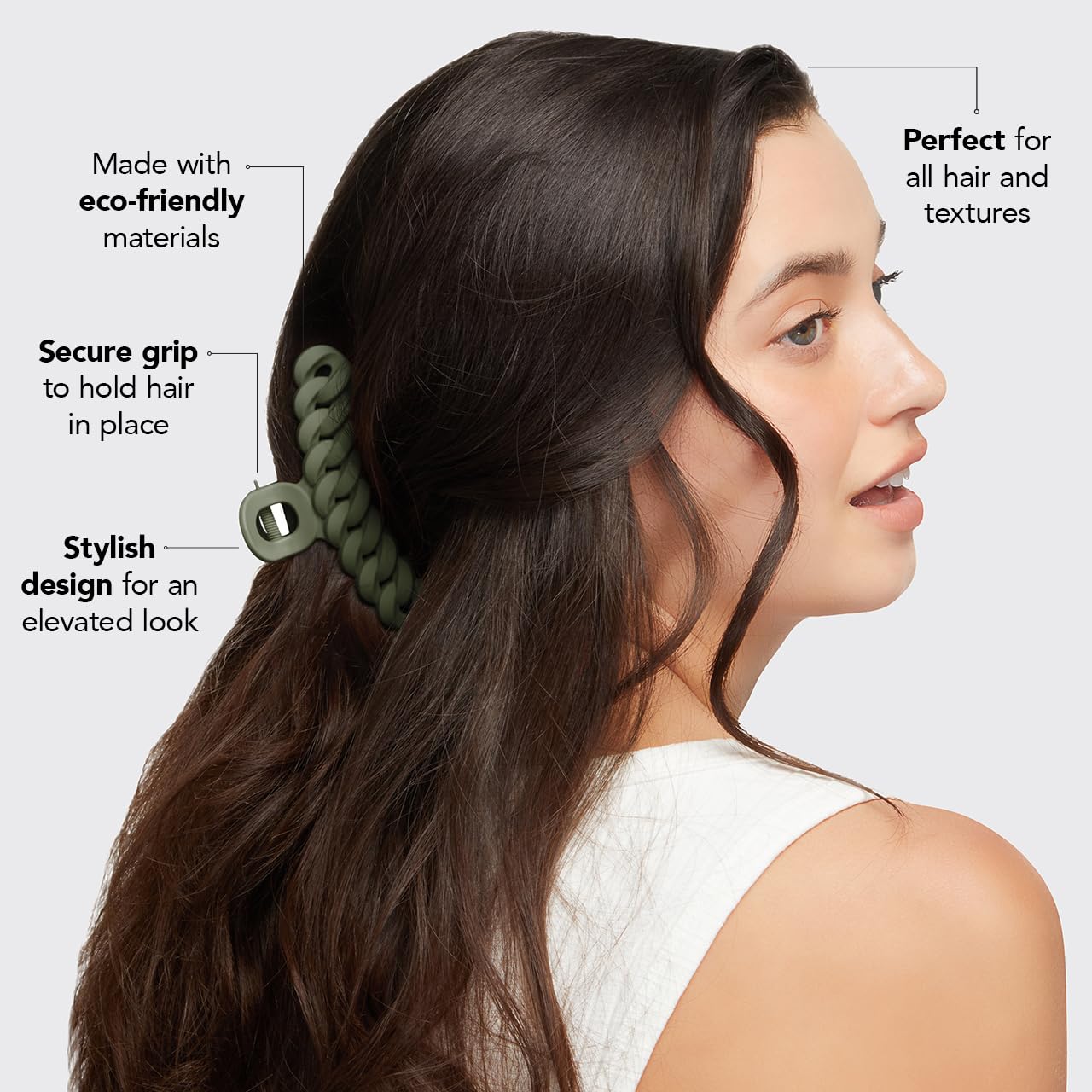 Kitsch Recycled Plastic Large Claw Clip - Big Chain Hair Clips for Women | Large Hair Claw Clips & Jaw Clips| Big Claw Clips for Thick Hair | Claw Hair Clips for Girls (3pc Set Large Neutrals)