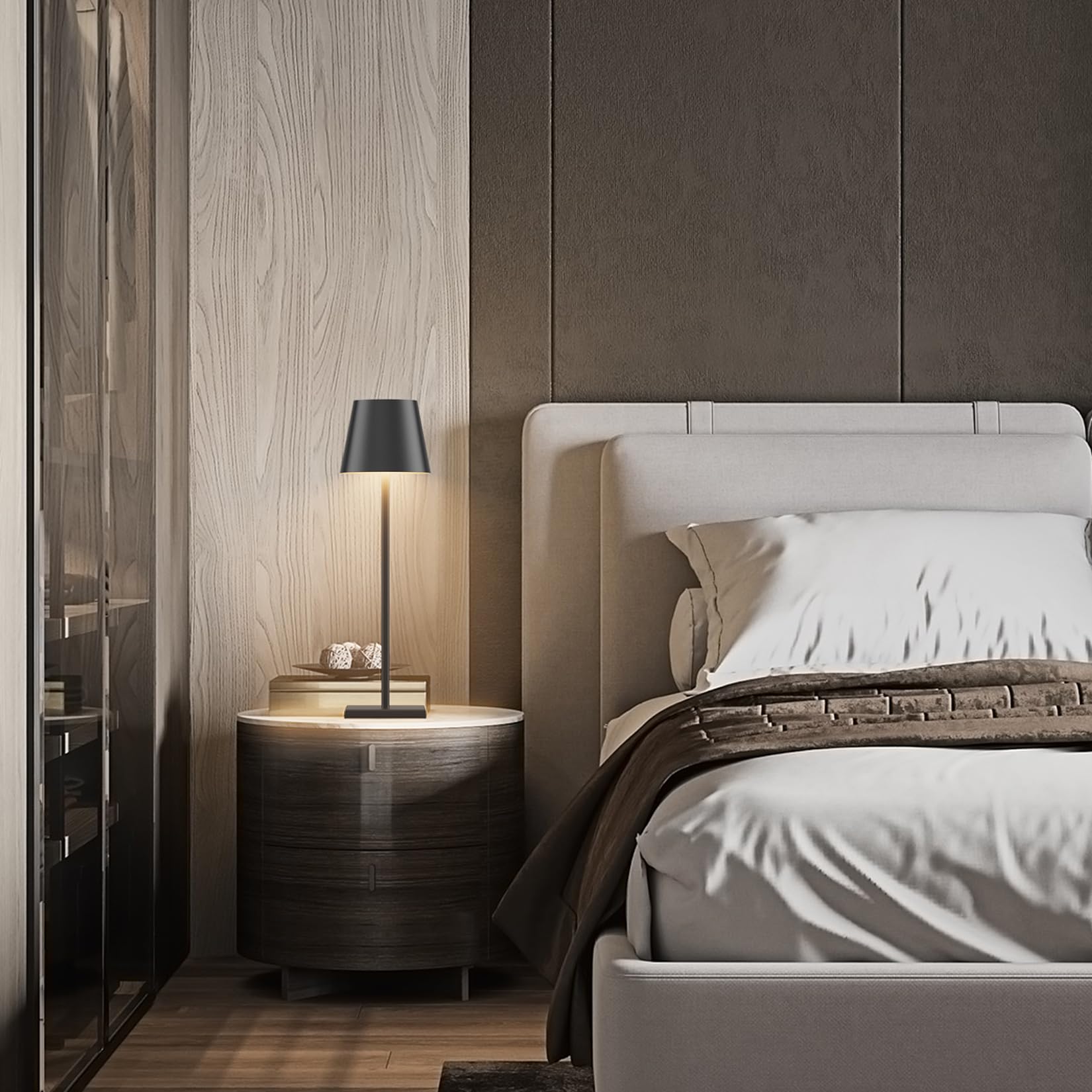 2-Pack LED Cordless Table Lamp, Rechargeable Battery Desk lamp 3W 5500mAh Battery Operated Stepless Dimming Modern Portable Table Light for Restaurant/Bedroom/Outdoor IP54 Waterproof (Off White)