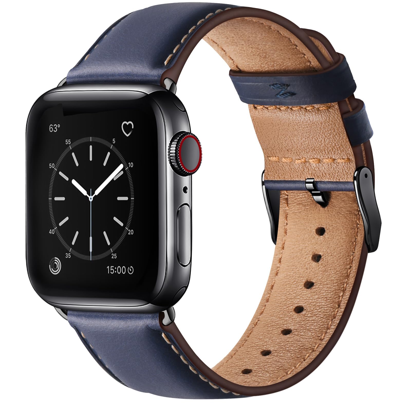 Bestig Compatible with Apple Watch Band 49mm 46mm 45mm 44mm 42mm(Series 3 2 1) Apple Watch Leather Bands Genuine Leather for iWatch Strap Ultra Series 10 9 8 7 6 5 4 SE Women Man-Redbrown/Black