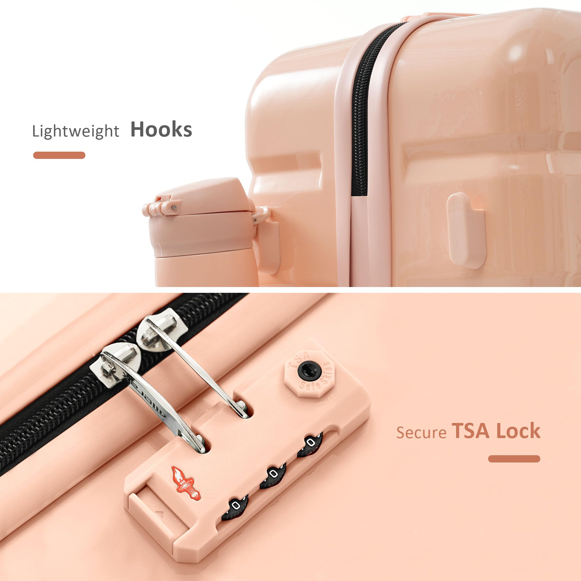 Merax 3 Pcs ABS Hardside Luggage Sets TSA Lock Spinner Wheel Suitcases, Pearly White, 20/24/28 Inch