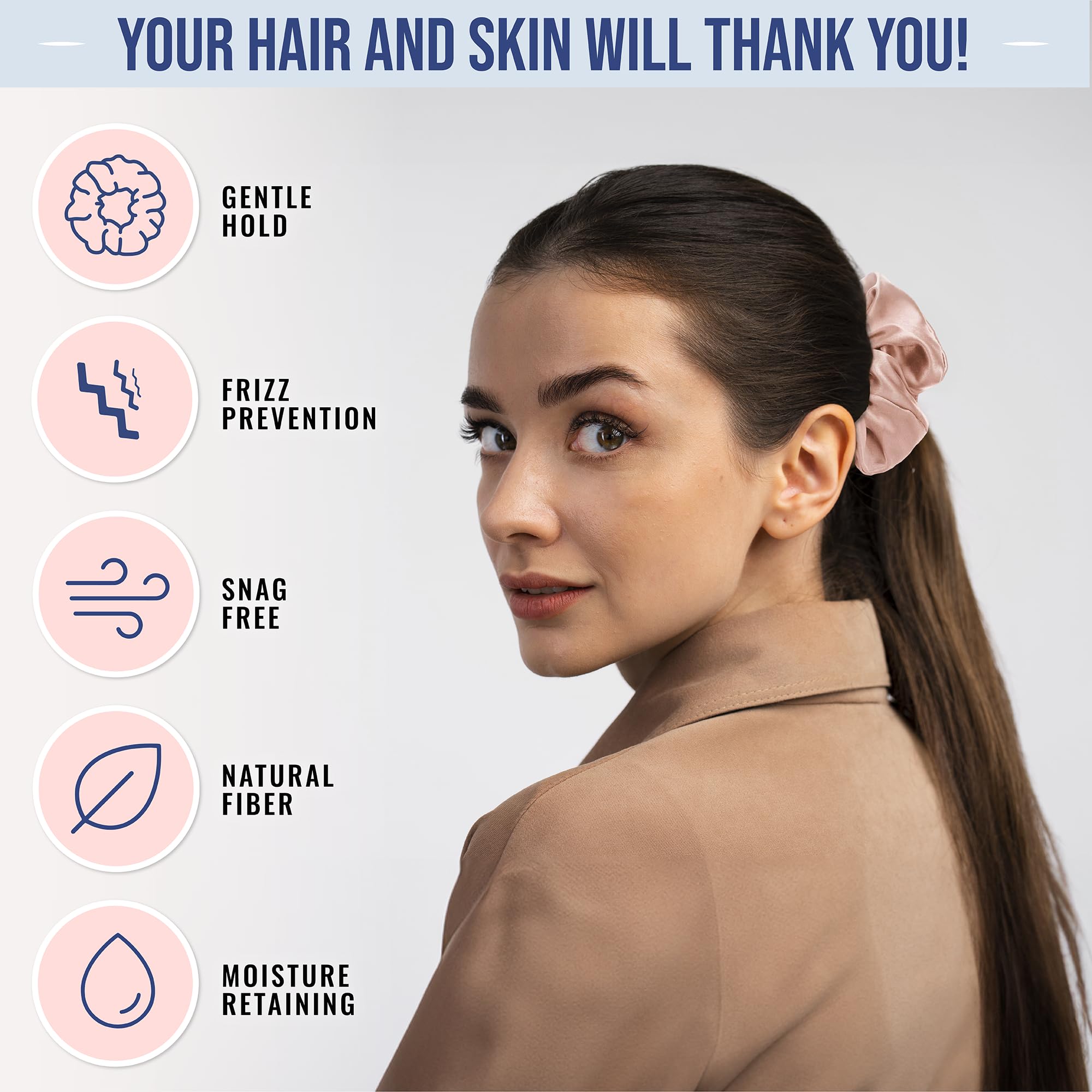 Blissy Silk Scrunchies (3 Pack) - 100% Pure Mulberry Silk - 22 Momme 6A High-Grade Fibers - Silk Scrunchie for Straight & Curly Hair - Preventing Breakage, Tangling, & Creasing (Rose Skinny)